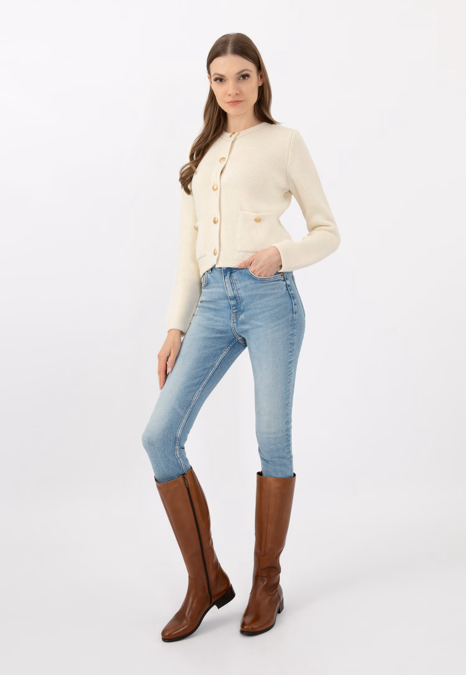 Czarne skórzane kozaki oficerki damskie