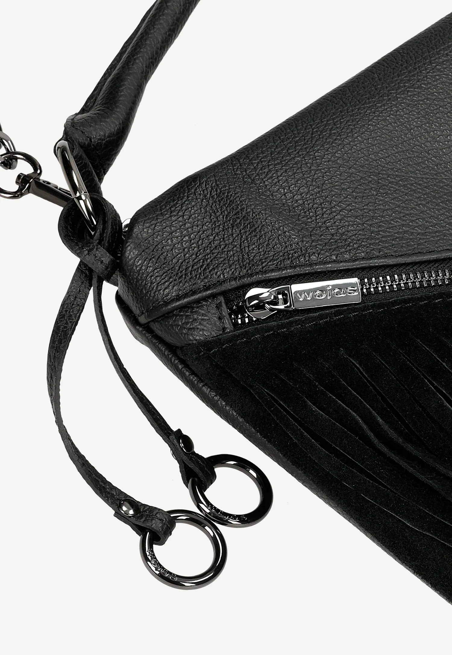 Jasnobrązowa skórzana torebka damska z frędzlami i łańcuchem