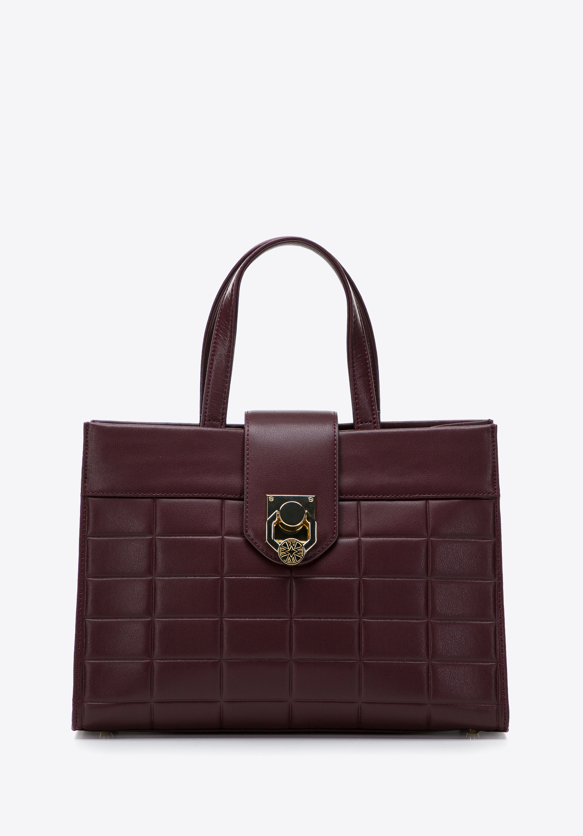 Torebka kuferek ze skóry naturalnej z ozdobną klamrą