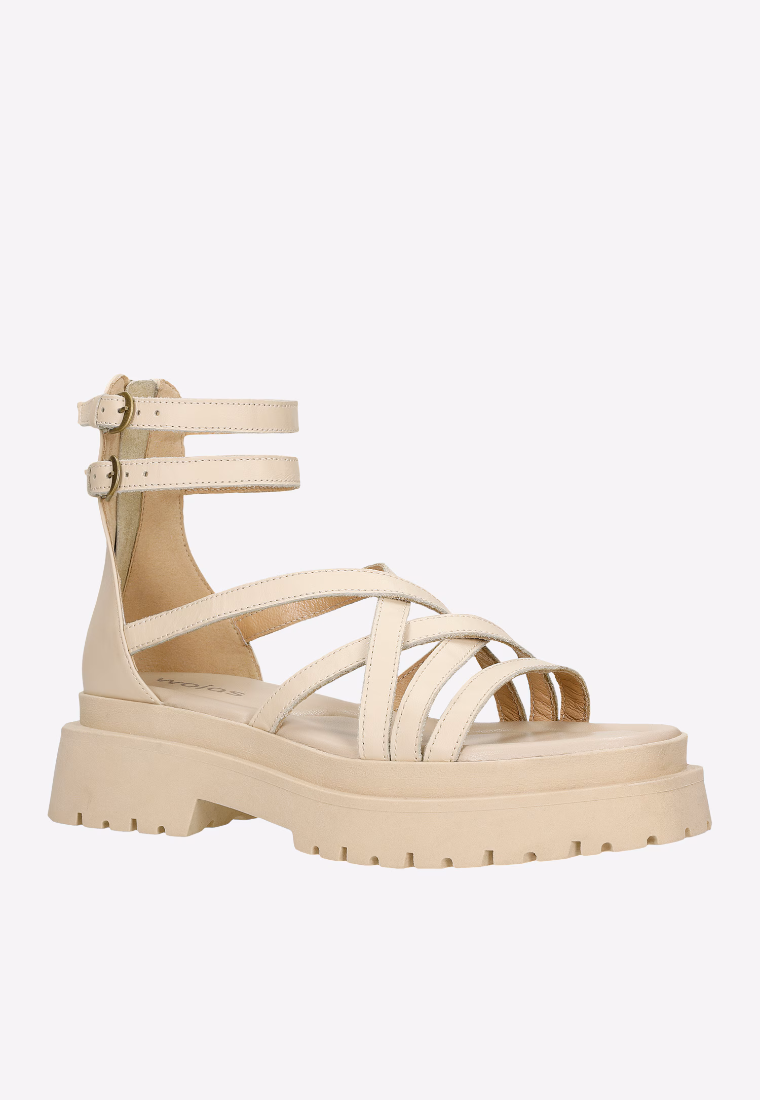 Masywne beżowe sandały damskie ze skóry