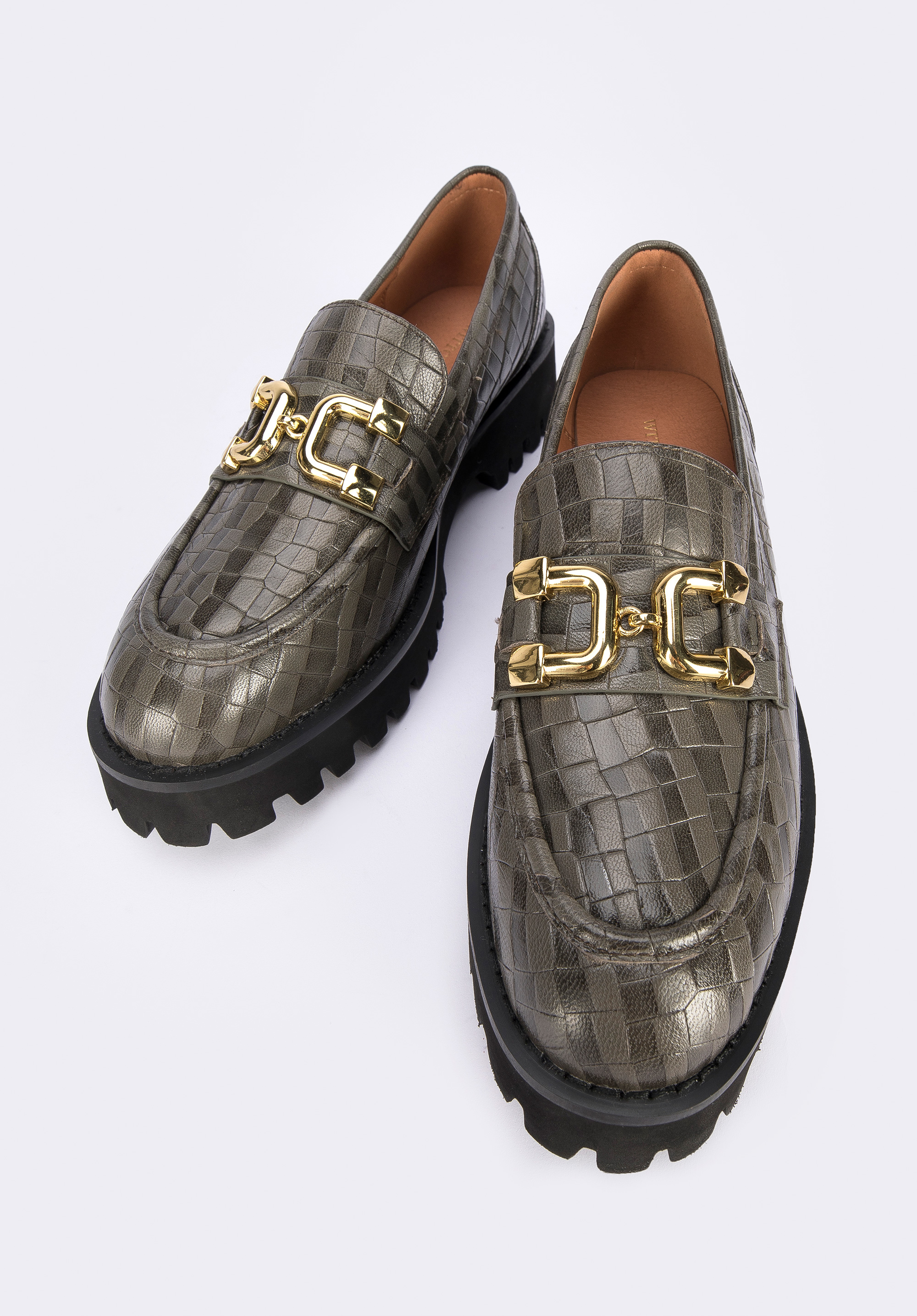 Damskie mokasyny ze skóry z klamerką