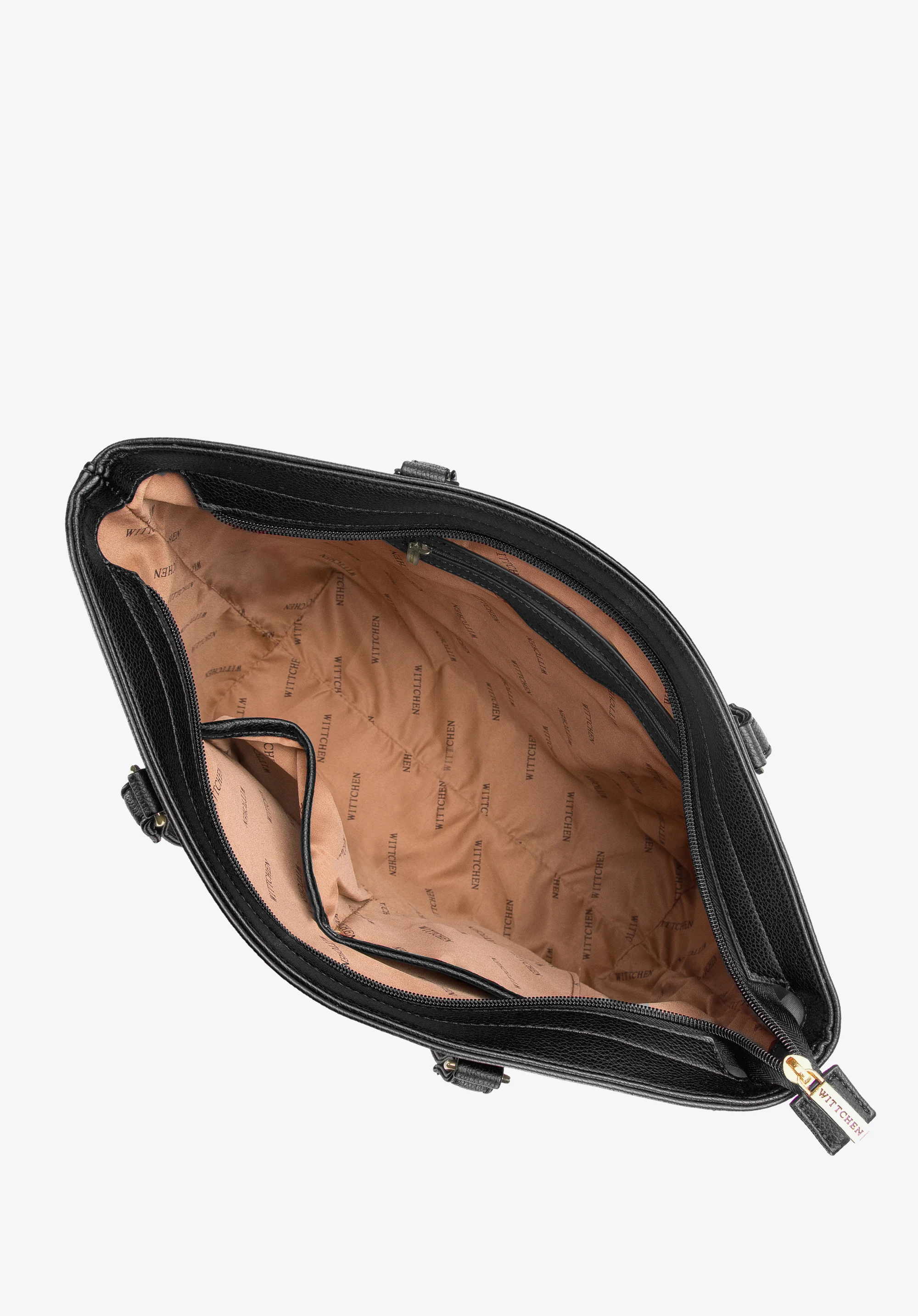 Torebka shopperka z ekoskóry z otwartą kieszenią z przodu