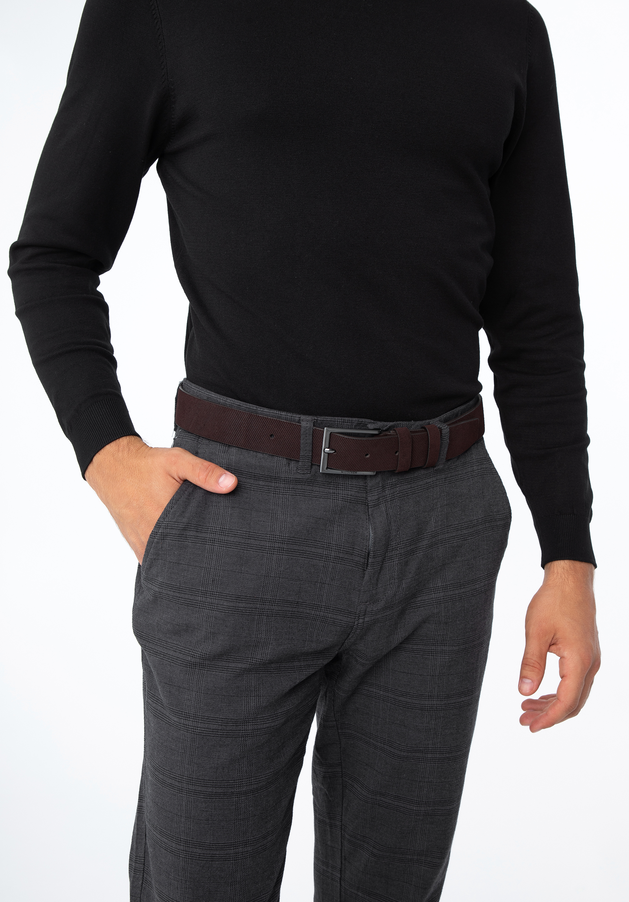 Męski pasek zamszowy tłoczony w paseczki