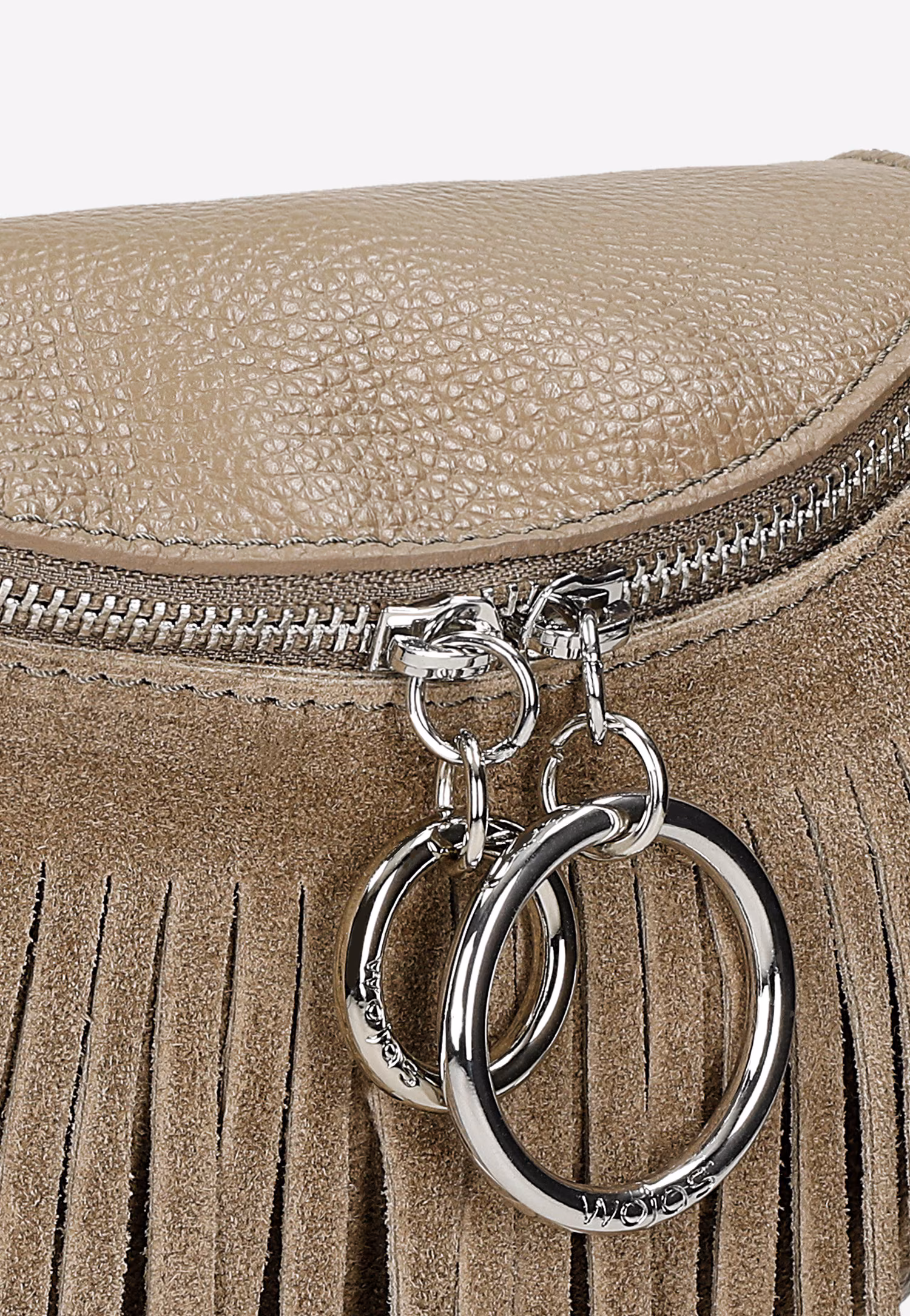 Brązowa nerka damska z frędzlami