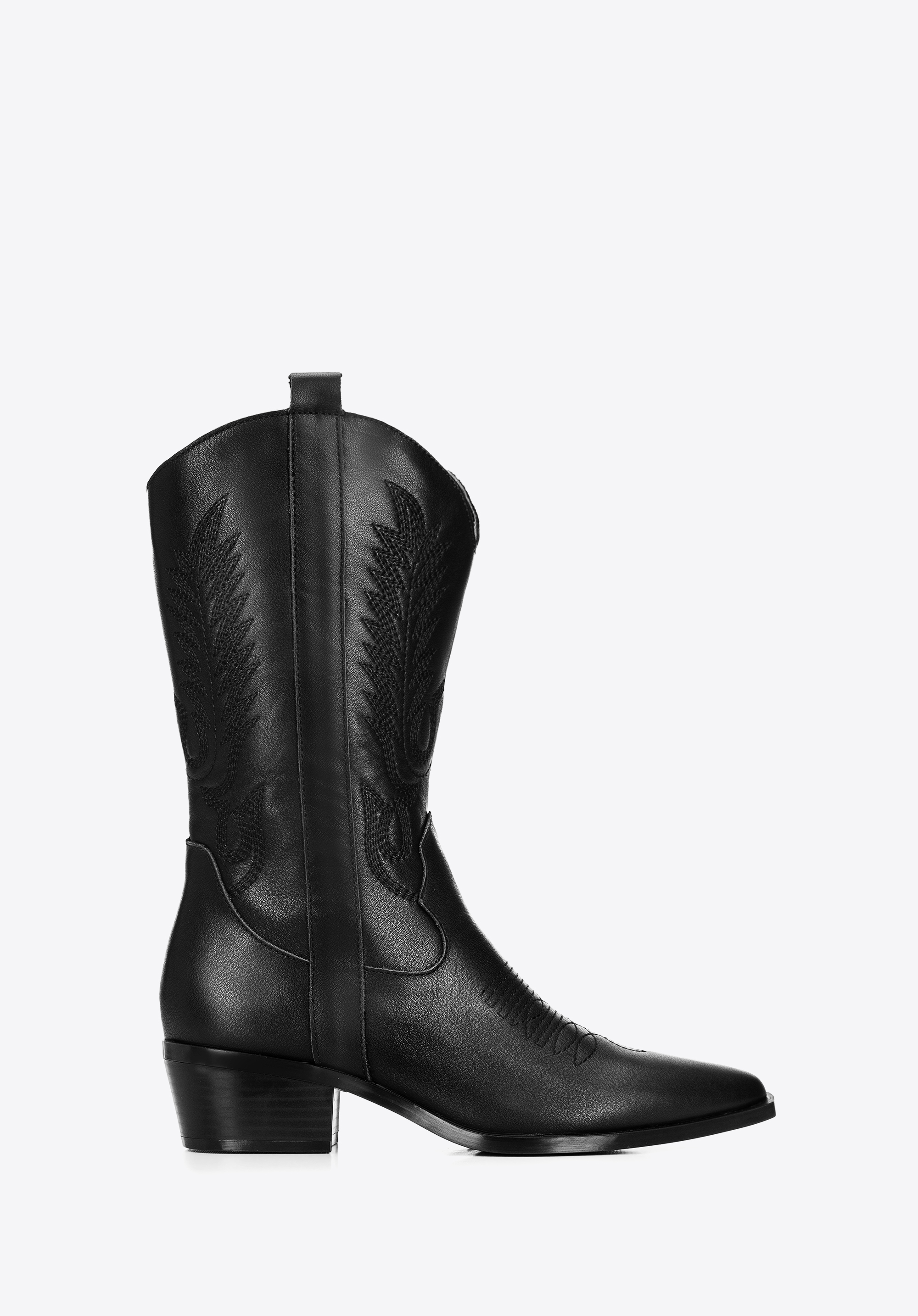 Damskie kowbojki skórzane z haftem