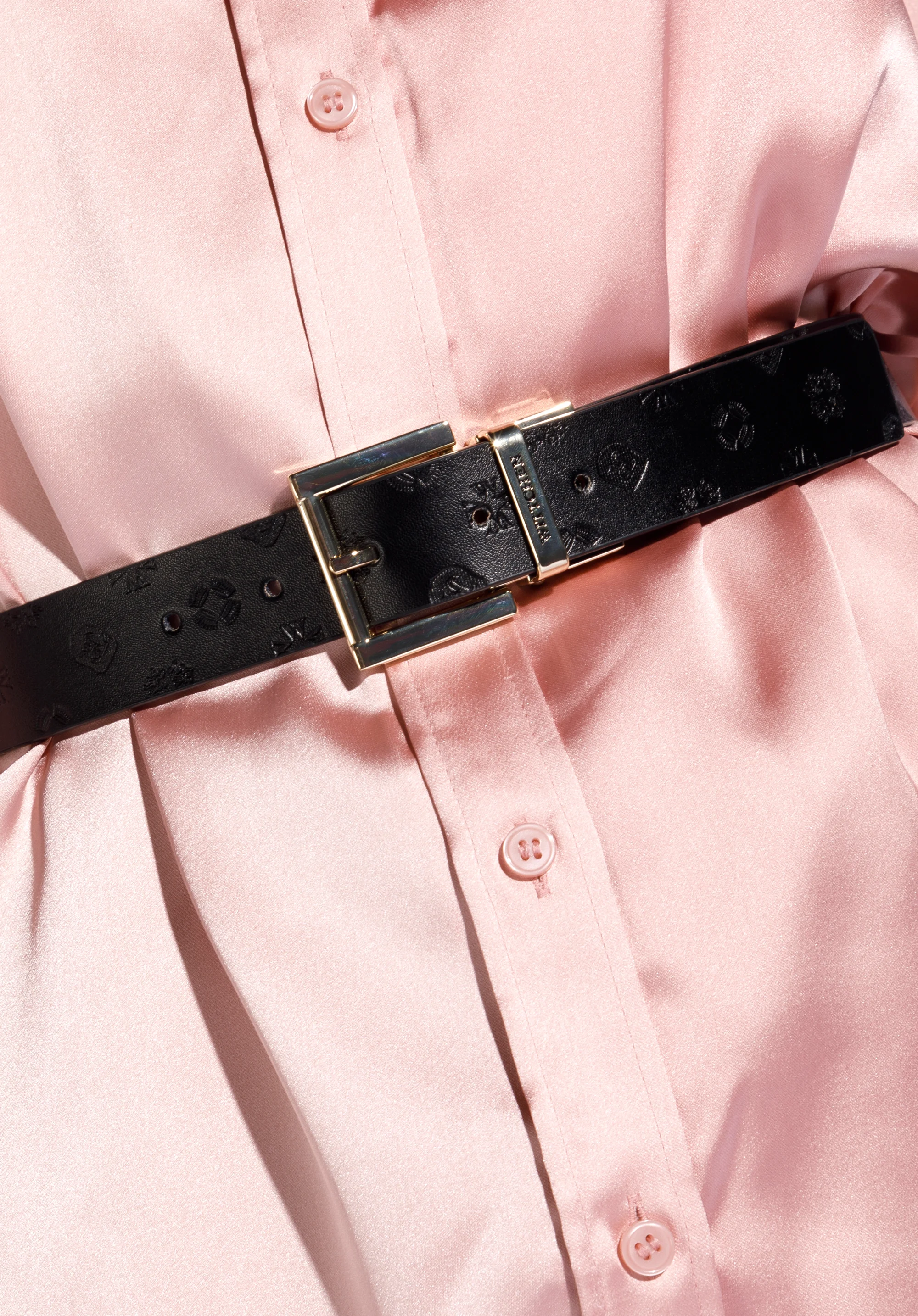 Damski pasek skórzany dwustronny tłoczony w logo