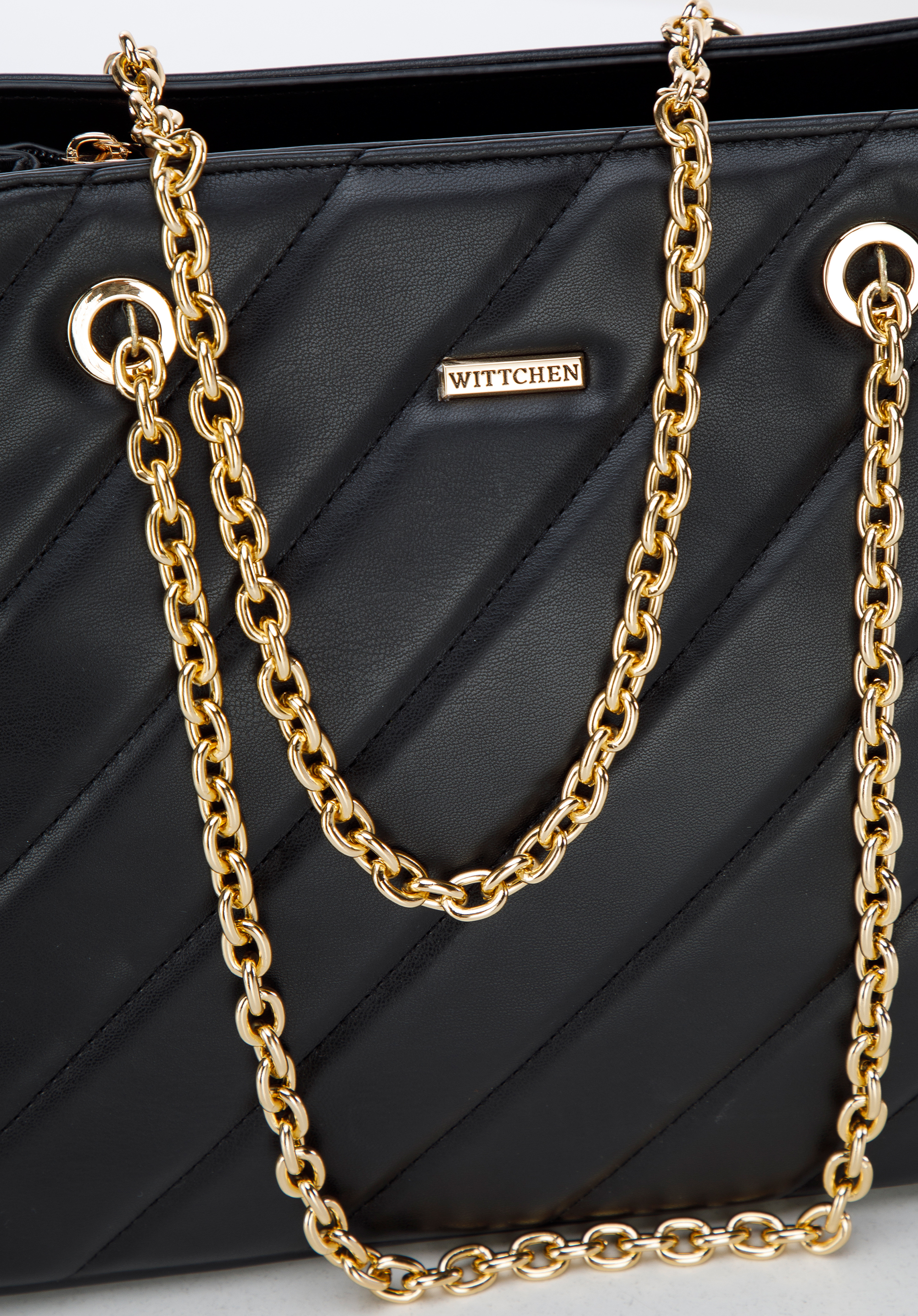 Torebka shopperka z ukośnym pikowaniem na łańcuszku