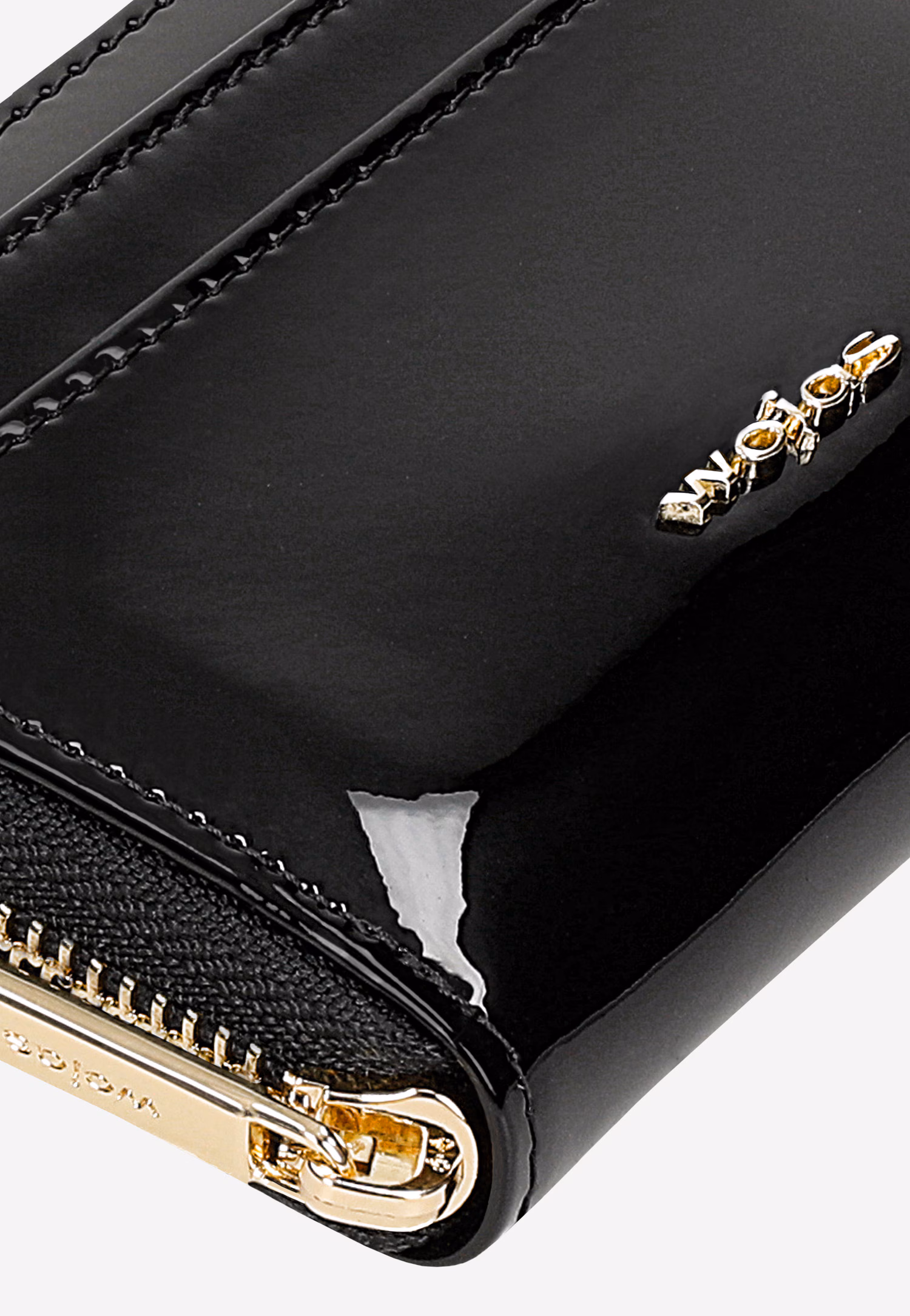 Mały czarny lakierowany portfel damski