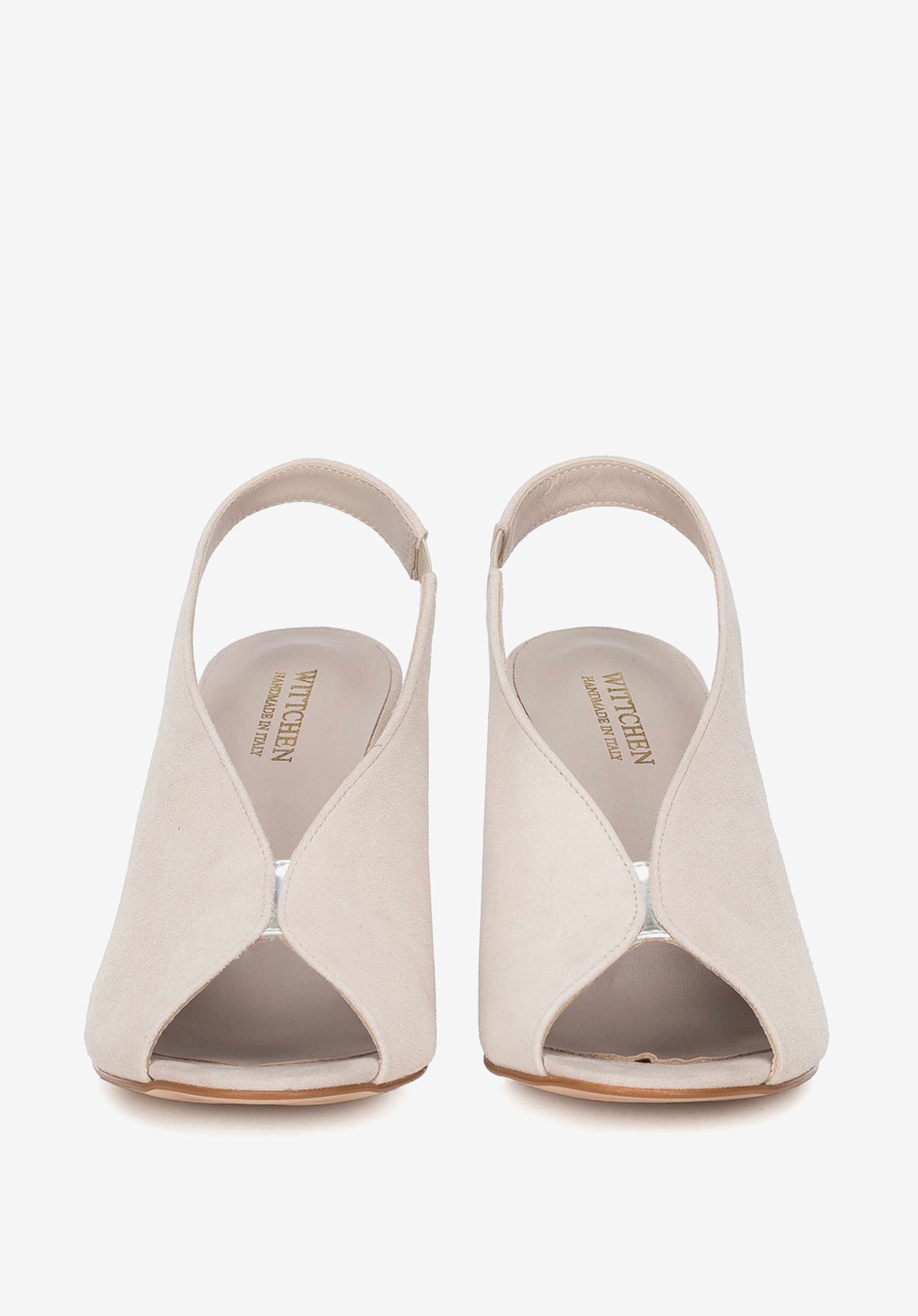 Damskie sandały zamszowe na słupku z gumką