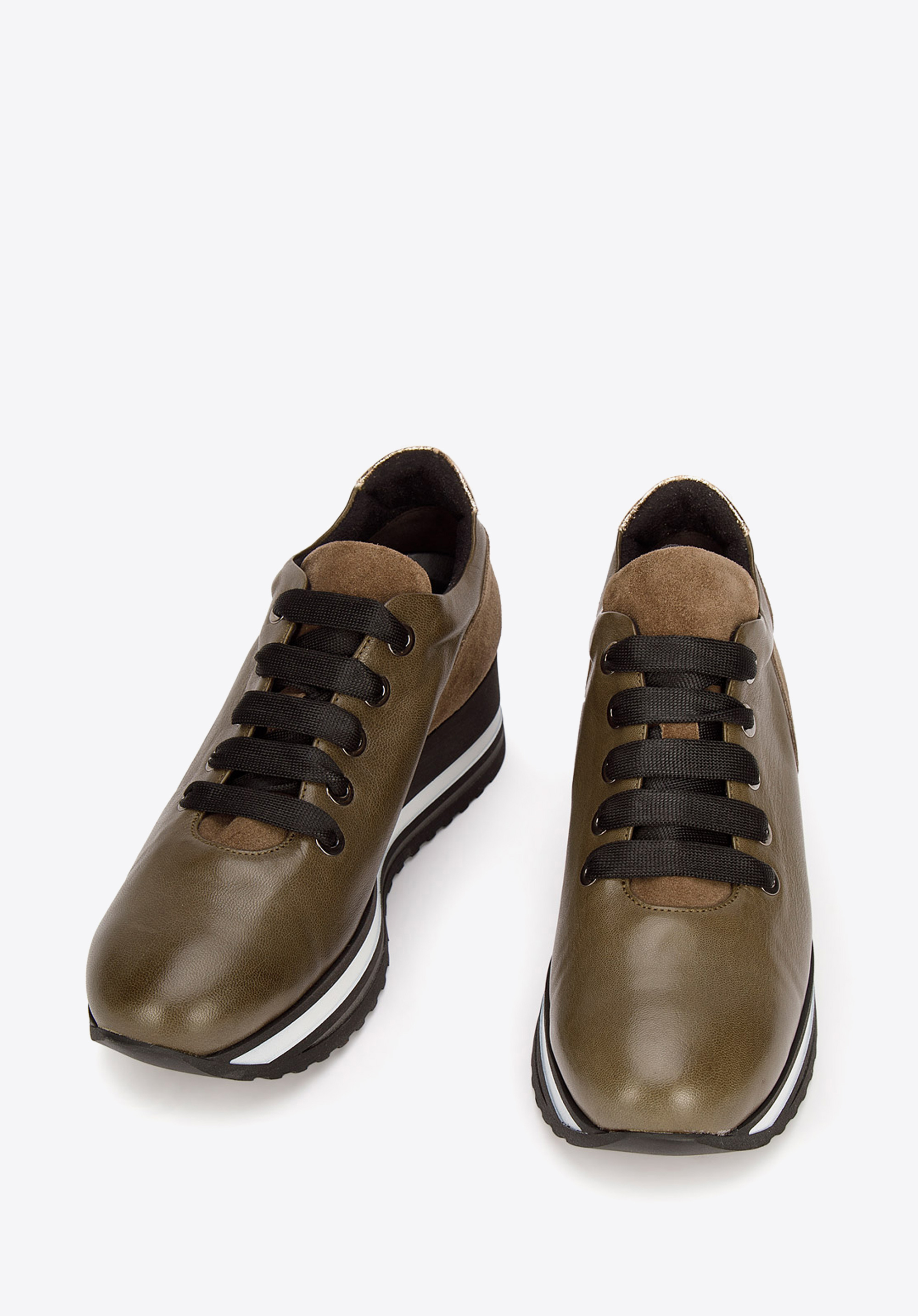 Damskie sneakersy z trzech rodzajów skóry na platformie