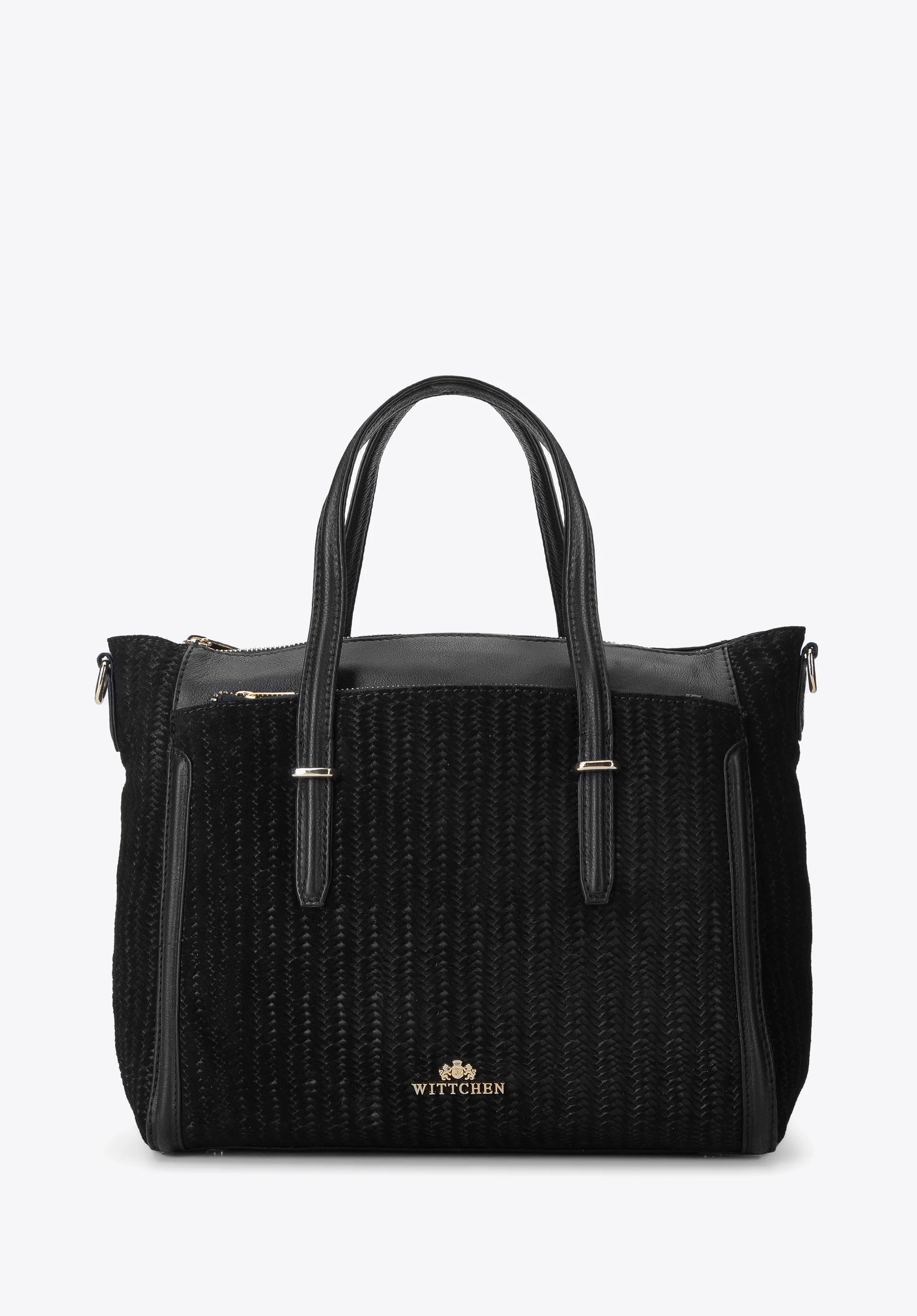 Kuferek skórzany z motywem plecionki na froncie i bokach