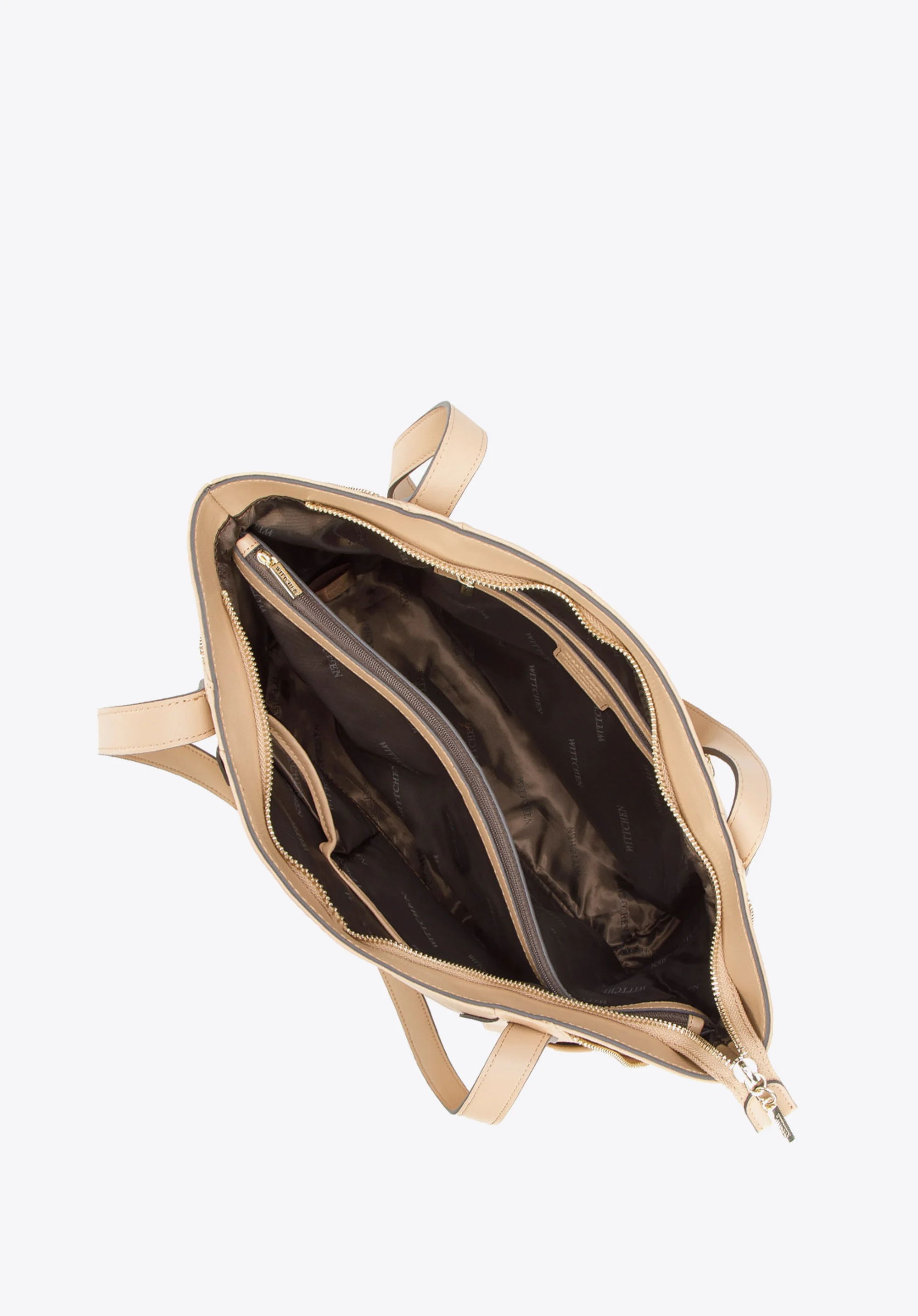 Torebka shopperka ze skóry z ozdobnymi suwakami