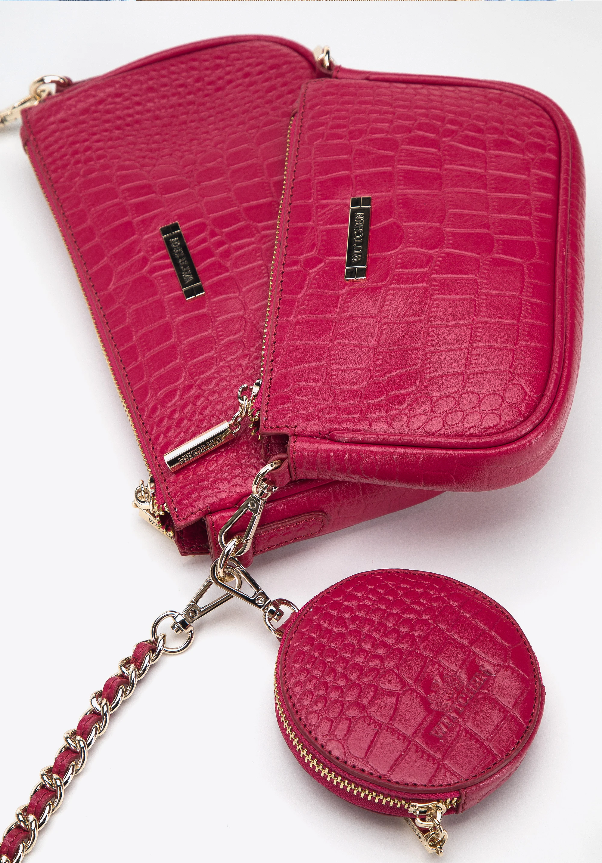 Damska torebka ze skóry o fakturze croco podwójna z etui