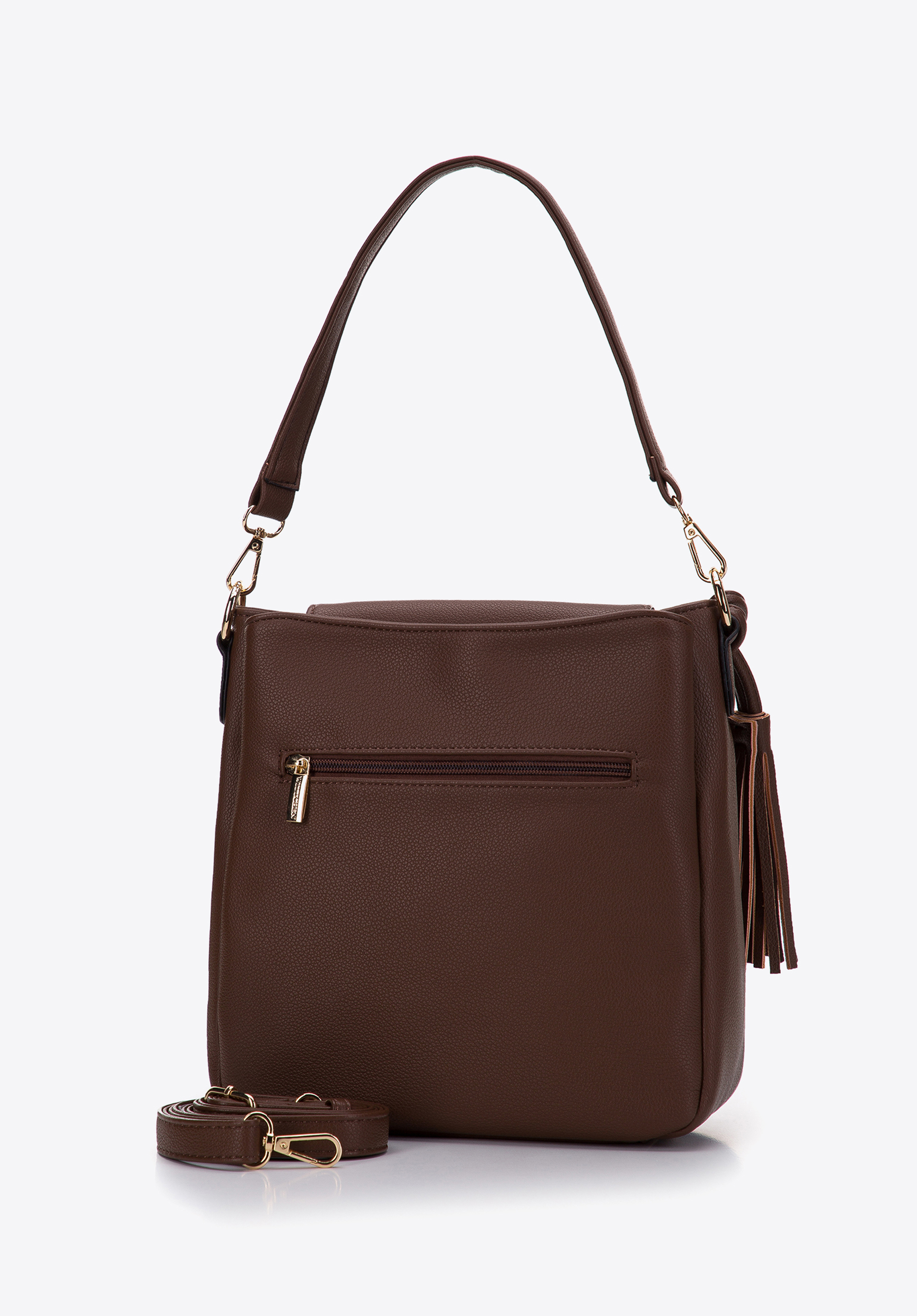 Torebka worek trzykomorowa z klapą z okuciami