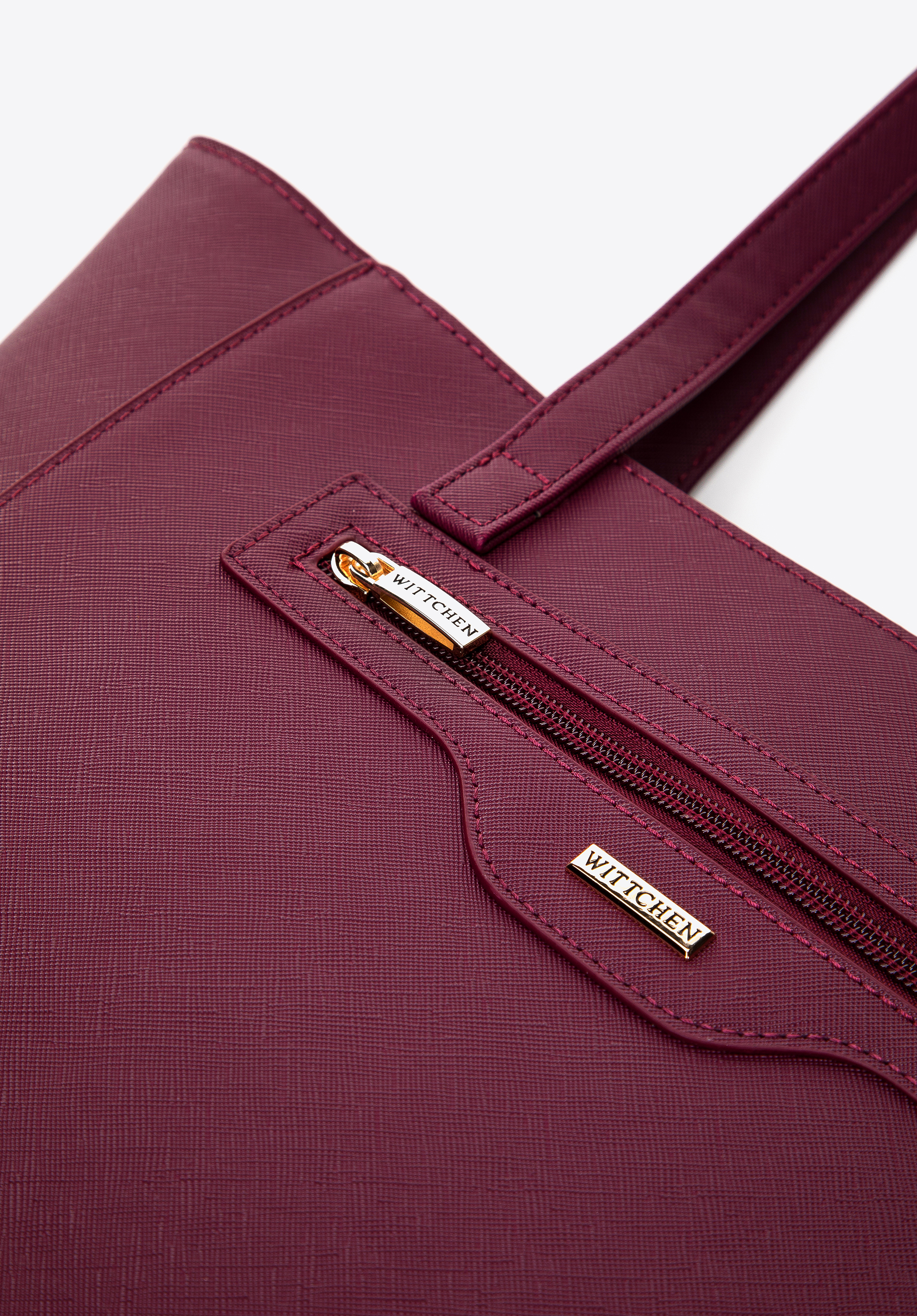 Torebka shopperka z ekoskóry saffiano z kieszenią z przodu