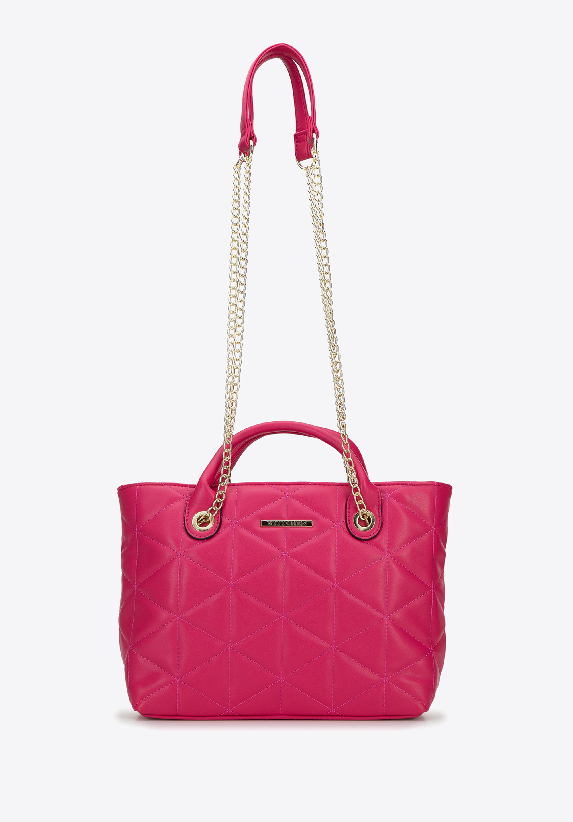 Damska torebka z ekoskóry pikowanej w trójkąty na łańcuszku