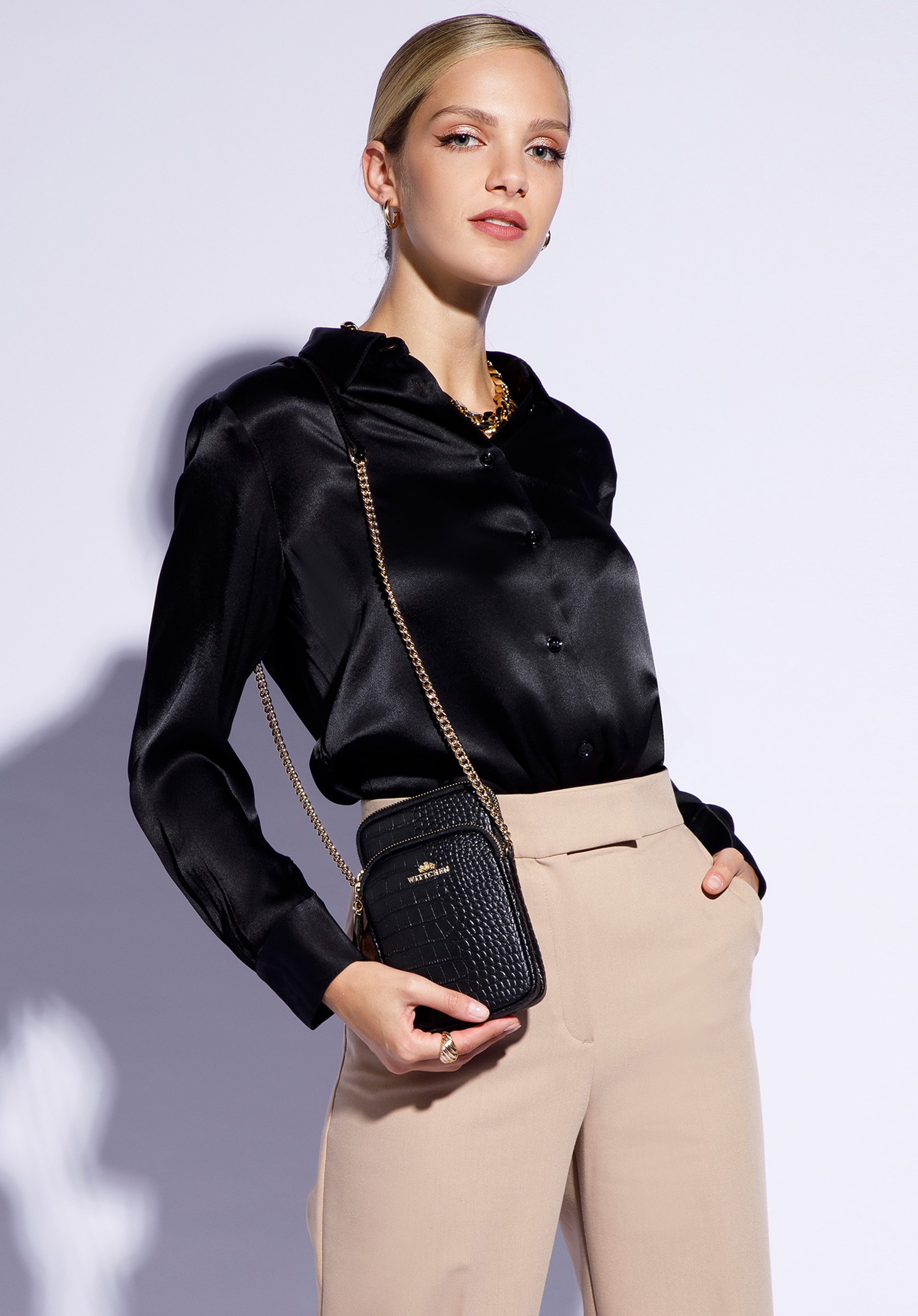 Minitorebka skórzana z kieszenią z przodu