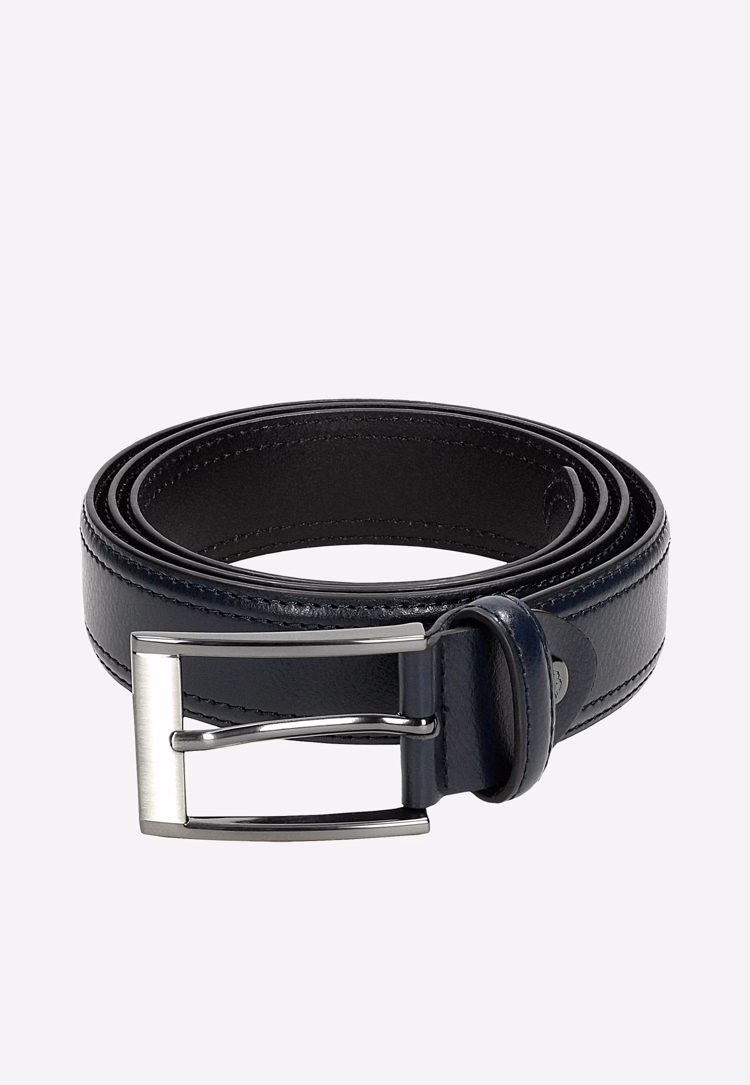 Granatowy skórzany pasek męski z otwartą klamrą