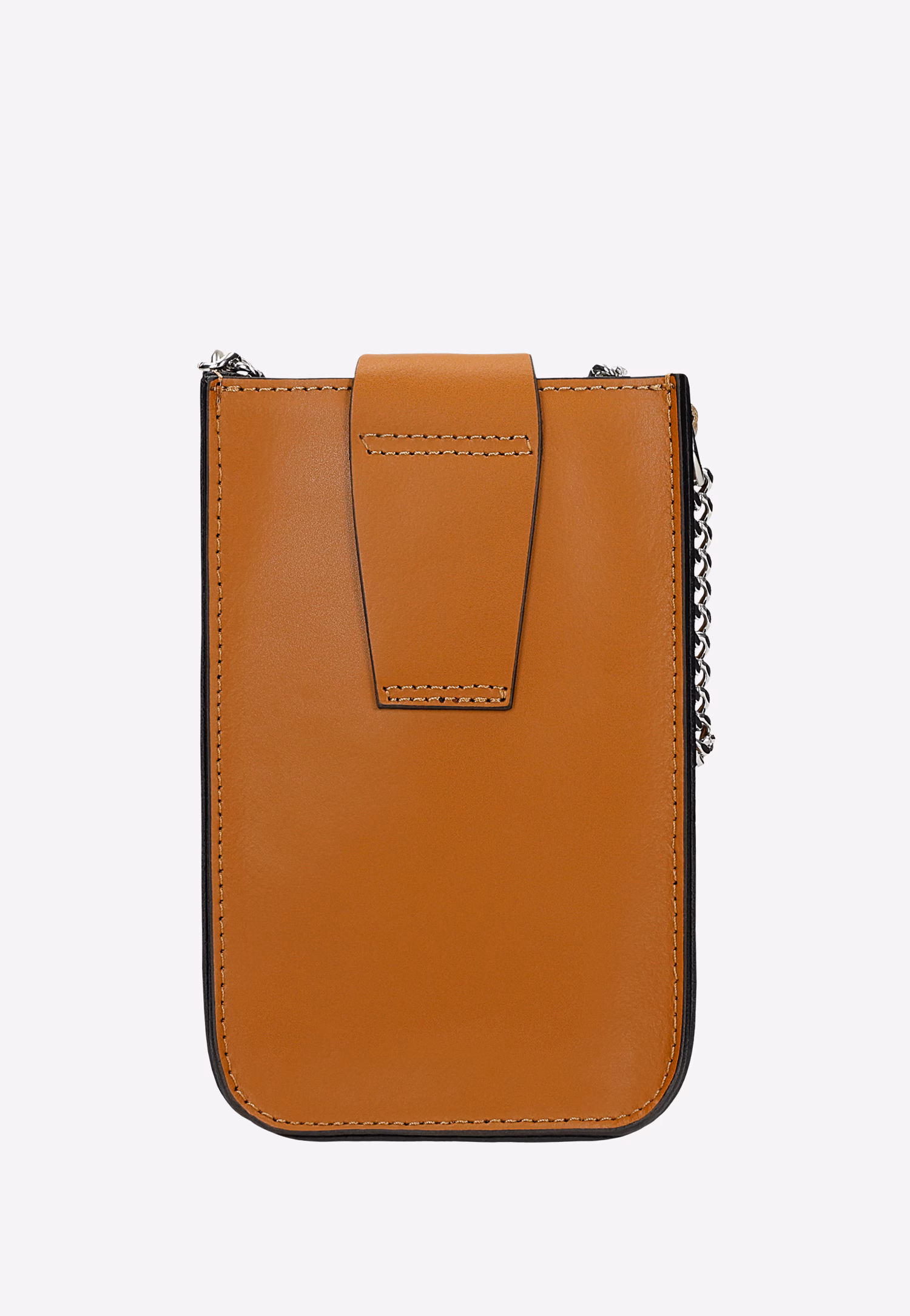 Beżowa torebka na telefon ze srebrnym łańcuchem