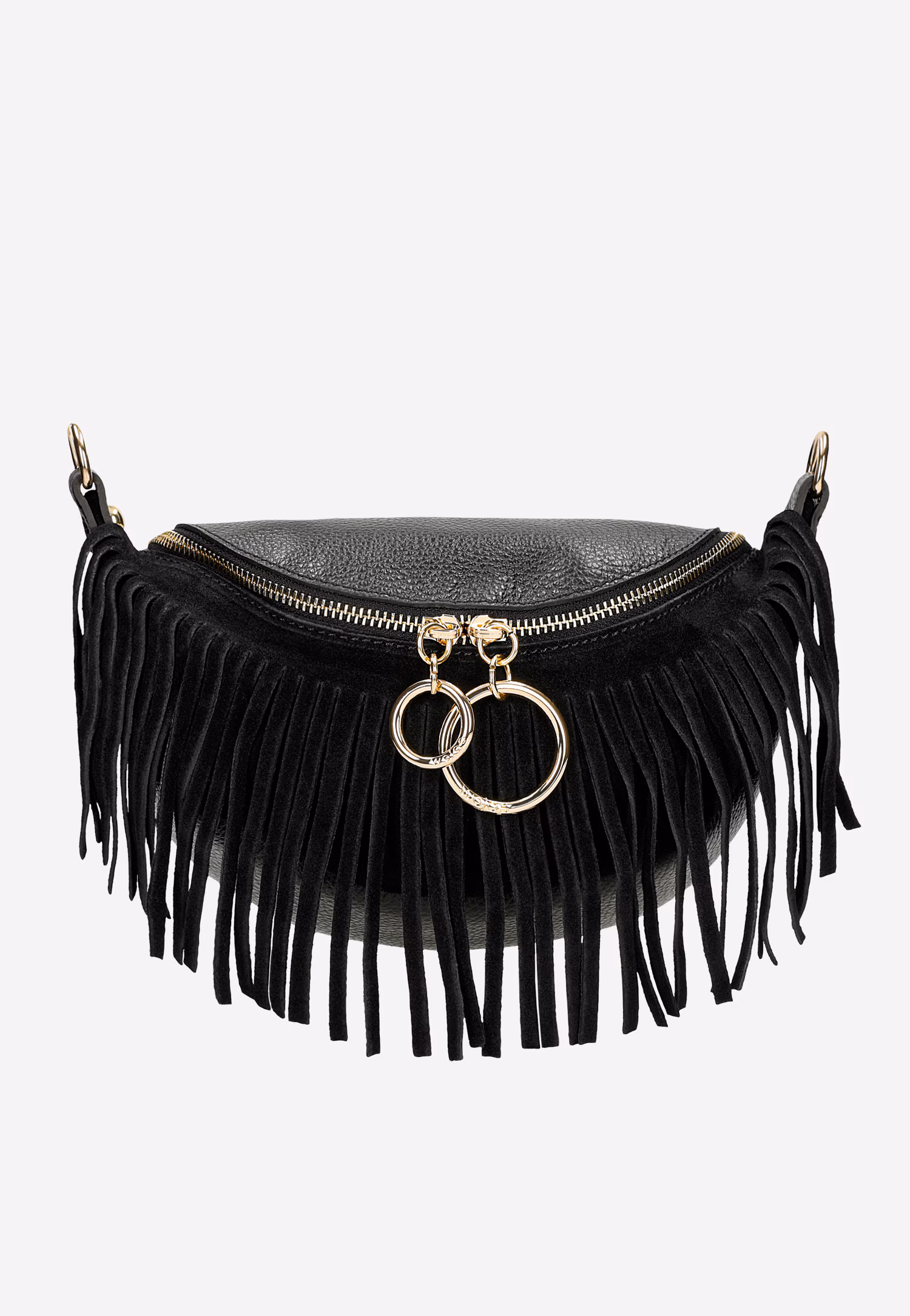 Brązowa nerka damska z frędzlami