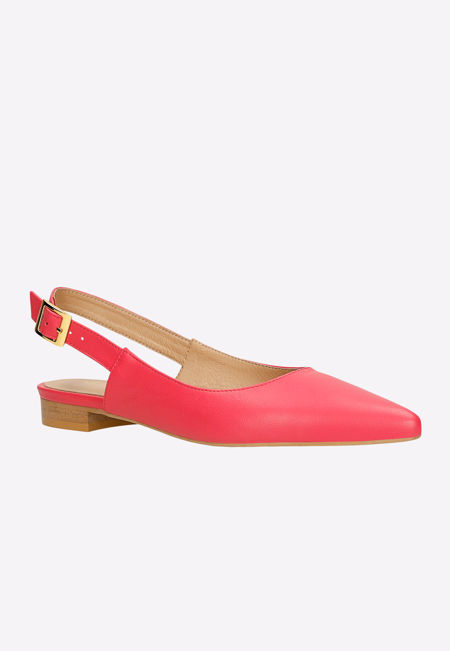 Beżowe skórzane baleriny z odkrytą piętą i noskiem w szpic