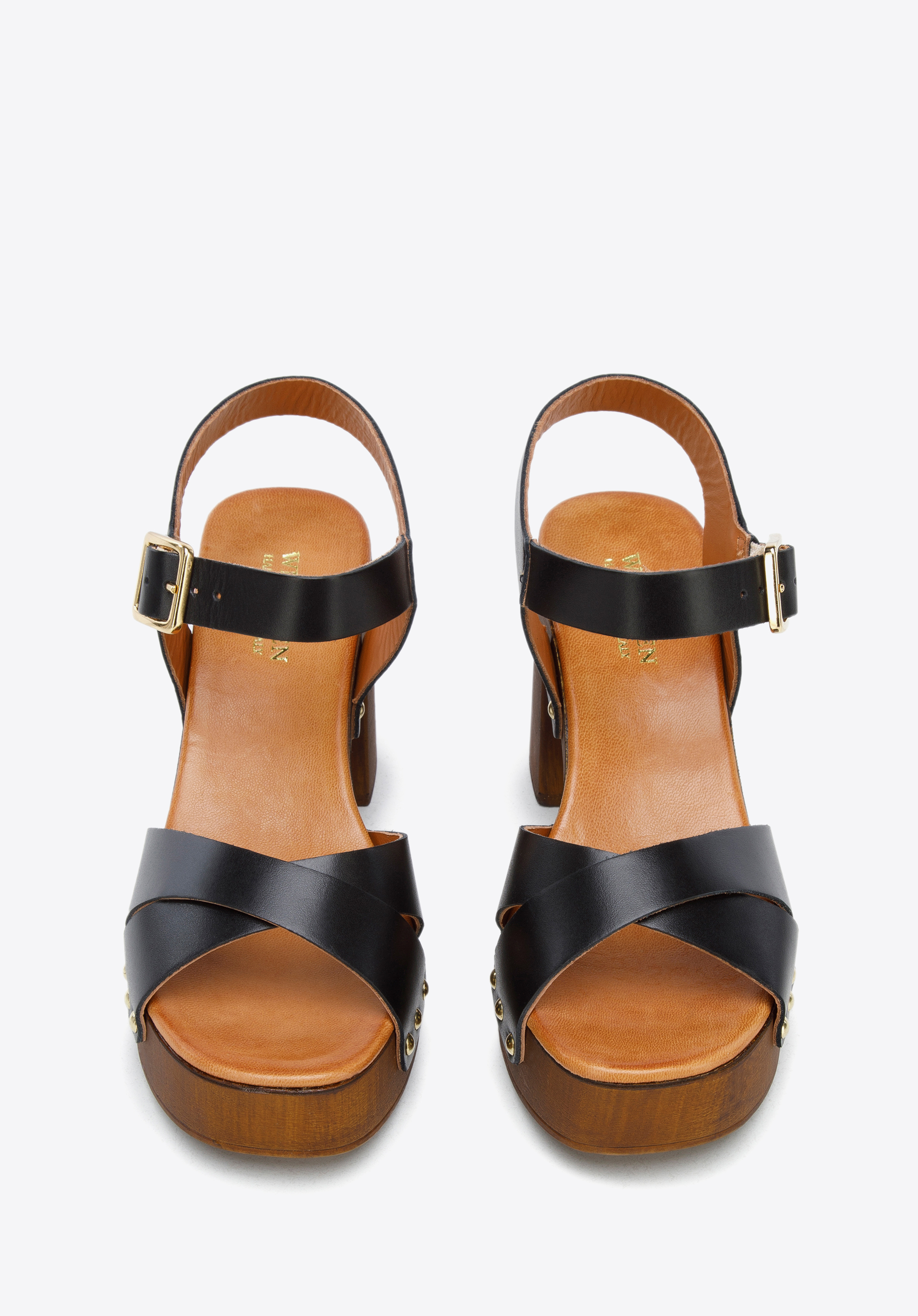 Damskie sandały skórzane z paskami na krzyż