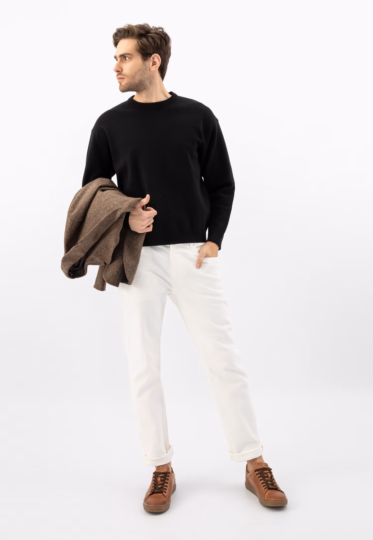 Czarne skórzane trampki męskie ze wstawkami z dwoiny