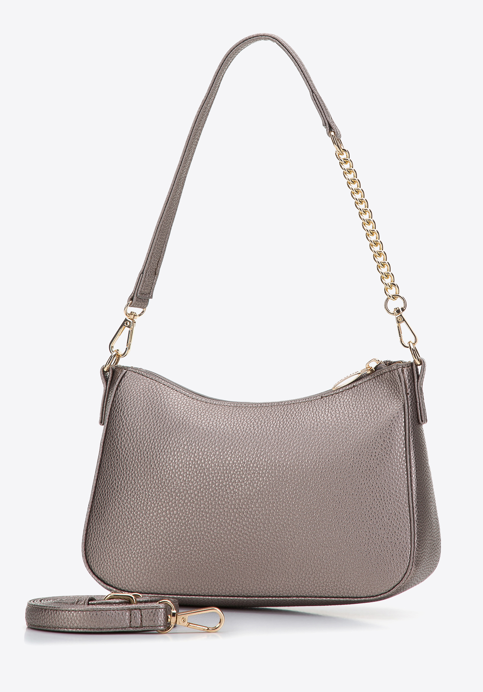 Damska torebka bagietka z groszkowanej ekoskóry z łańcuszkiem