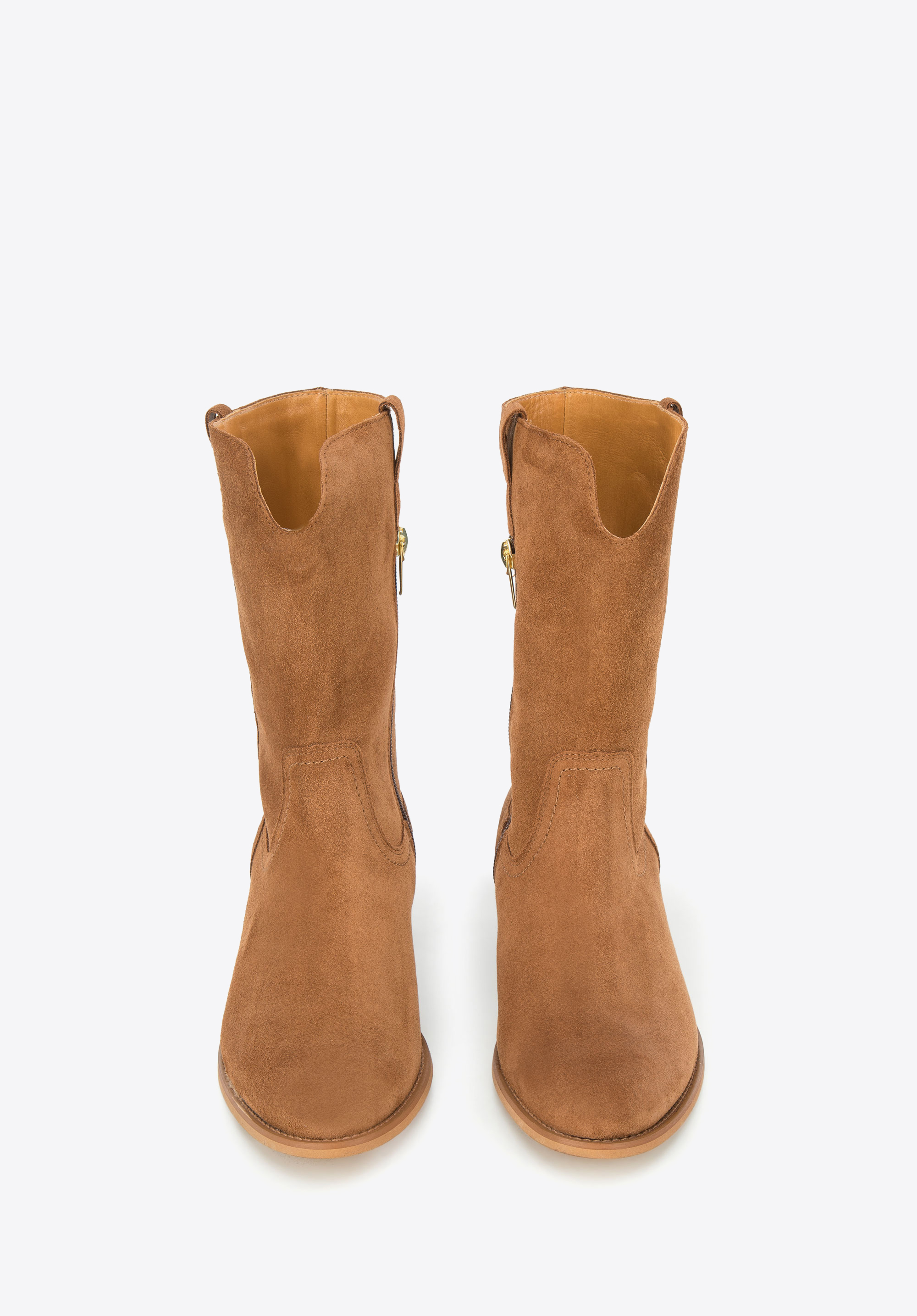 Kowbojki zamszowe na słupku proste