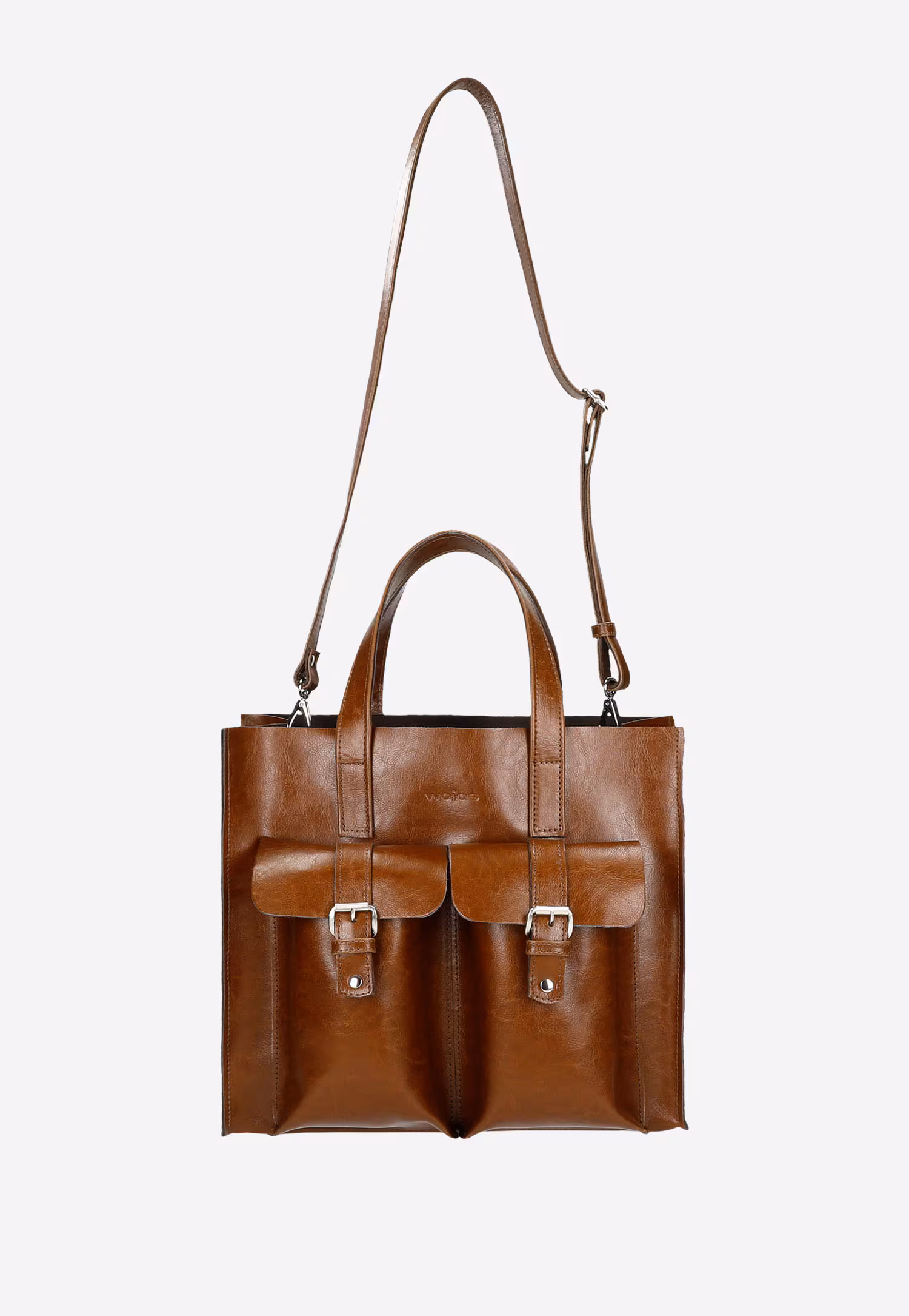 Duża brązowa torebka damska z zewnętrznymi kieszonkami