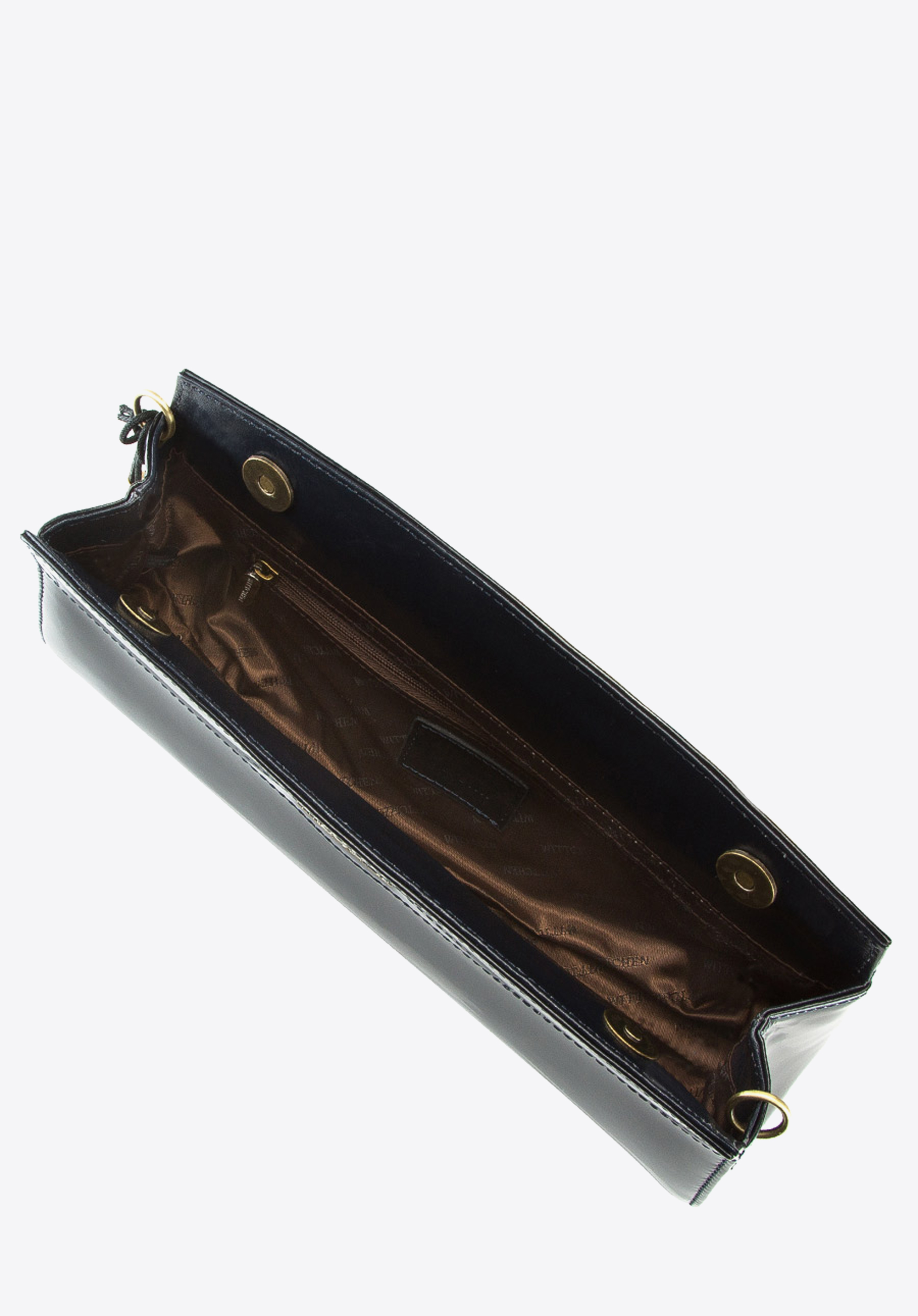 Wieczorowa torebka ze skóry lakierowanej trapezowa