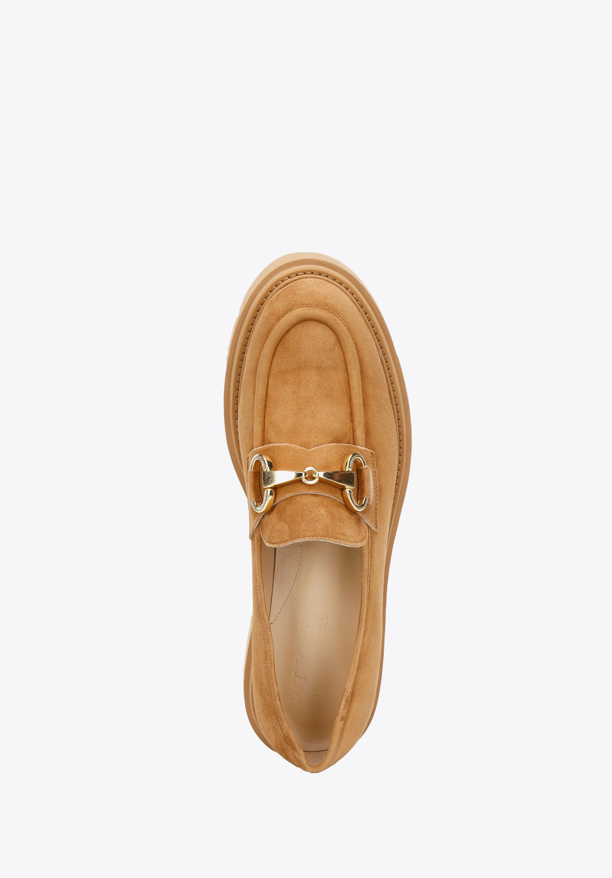 Damskie mokasyny zamszowe z klamerką na platformie