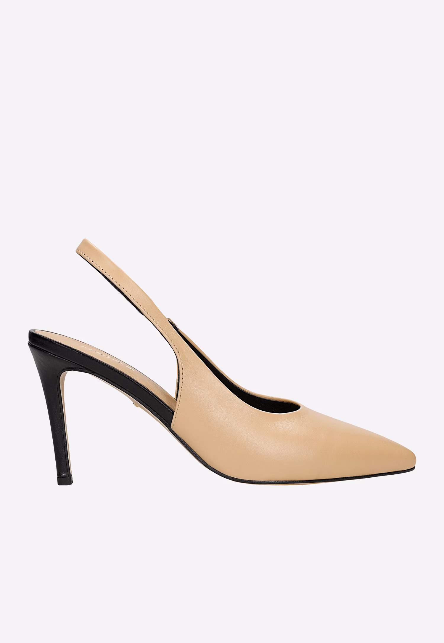 Beżowo-czarne szpilki damskie z odkrytą piętą