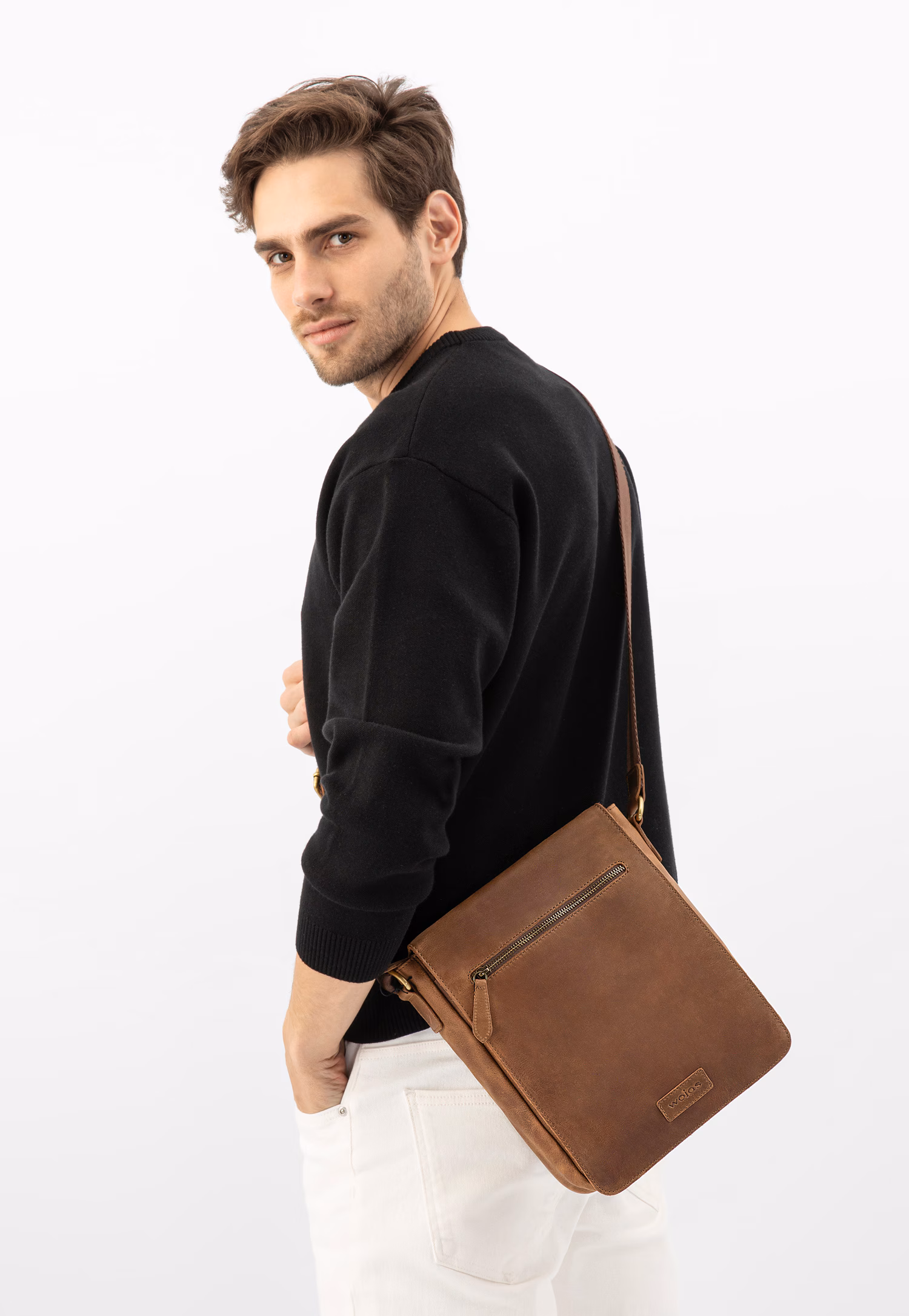 Mała torba męska na ramię ze skóry crazy horse