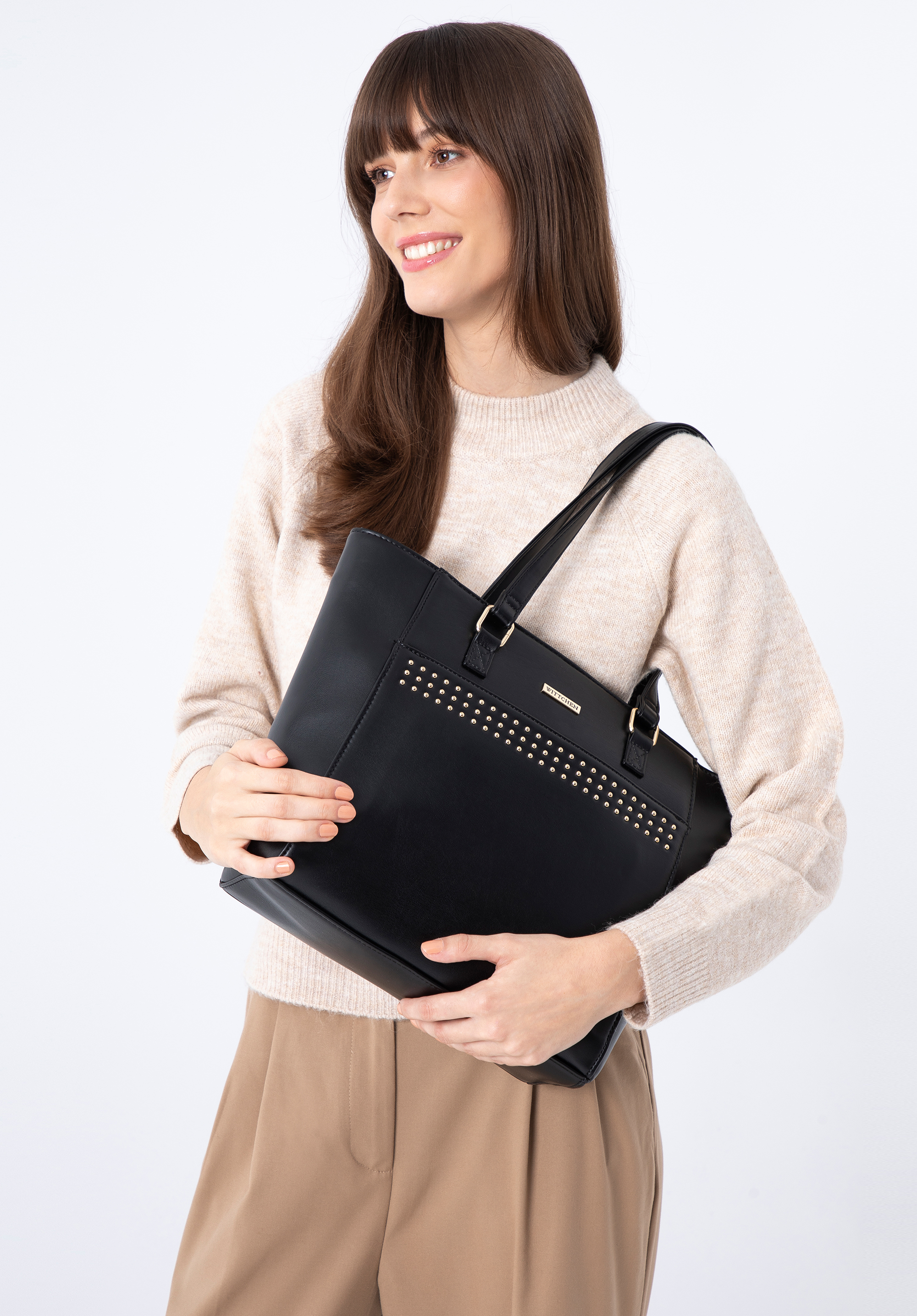 Torebka shopperka z ekoskóry z nitami