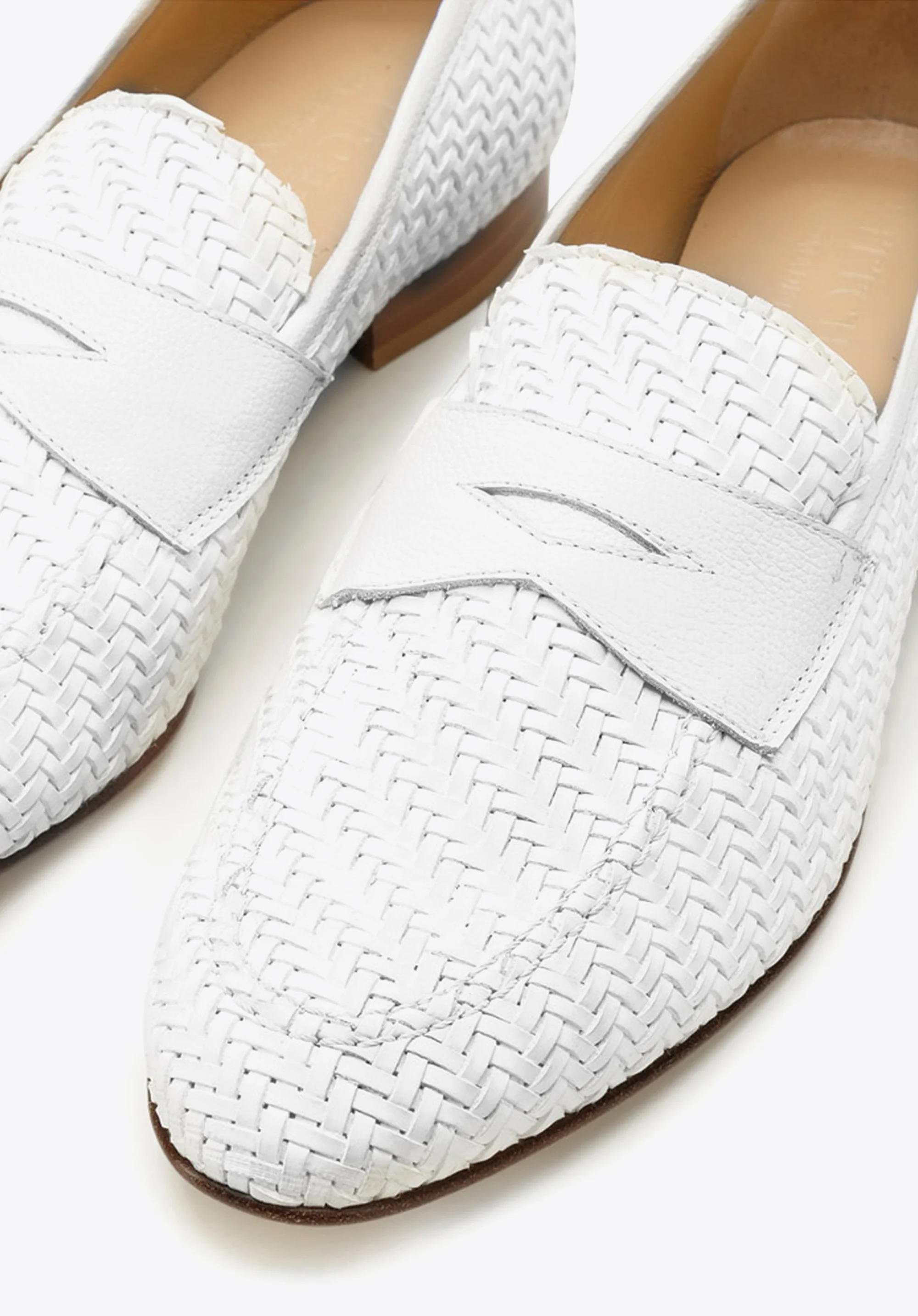 Damskie mokasyny pensówki z plecionej ekoskóry