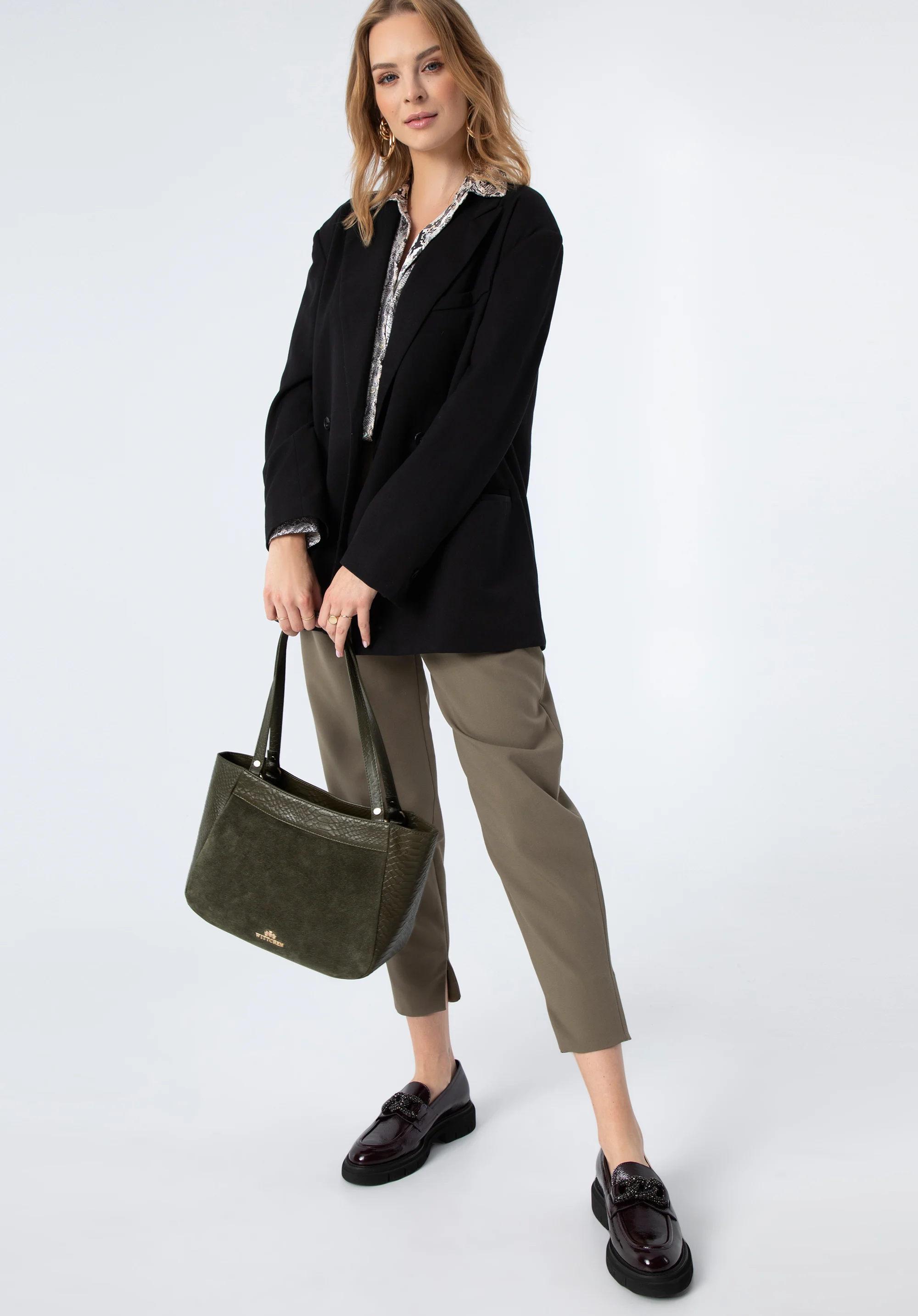 Torebka shopperka z dwóch rodzajów skór