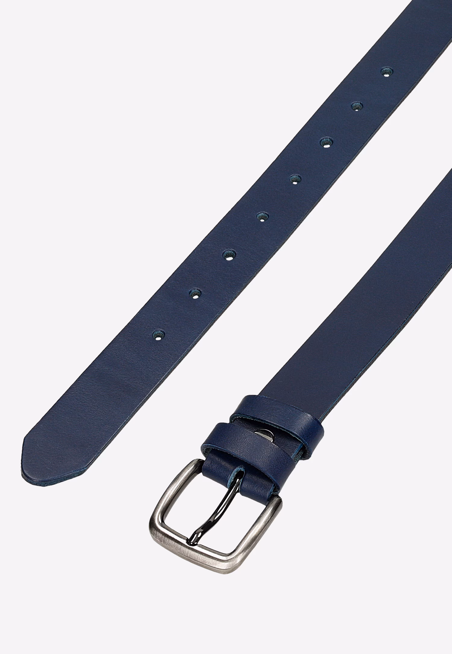Granatowy skórzany pasek damski ze srebrną klamrą