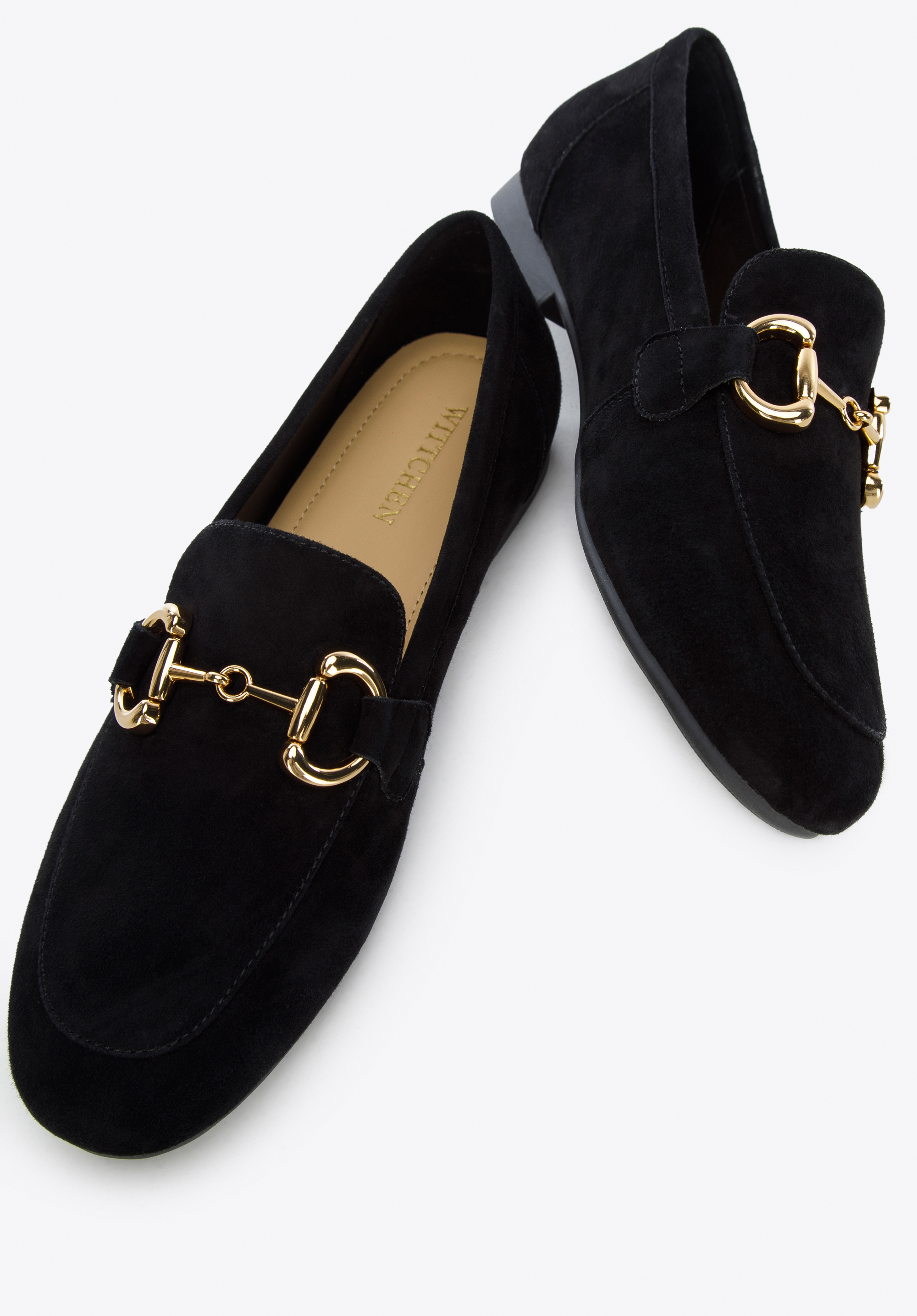 Damskie mokasyny zamszowe z metalową sprzączką