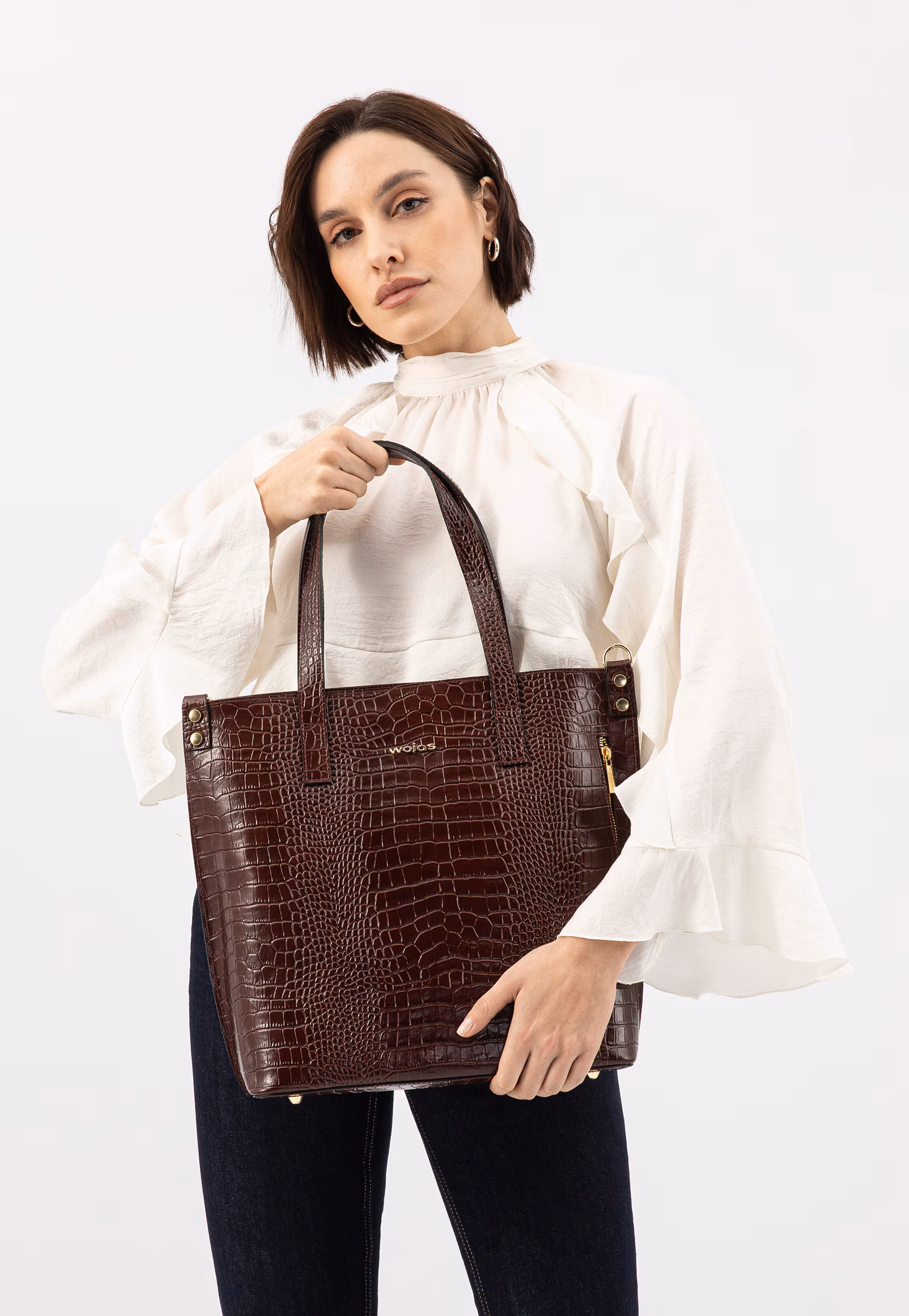 Torebka damska skórzana w kolorze ciemnobrązowym