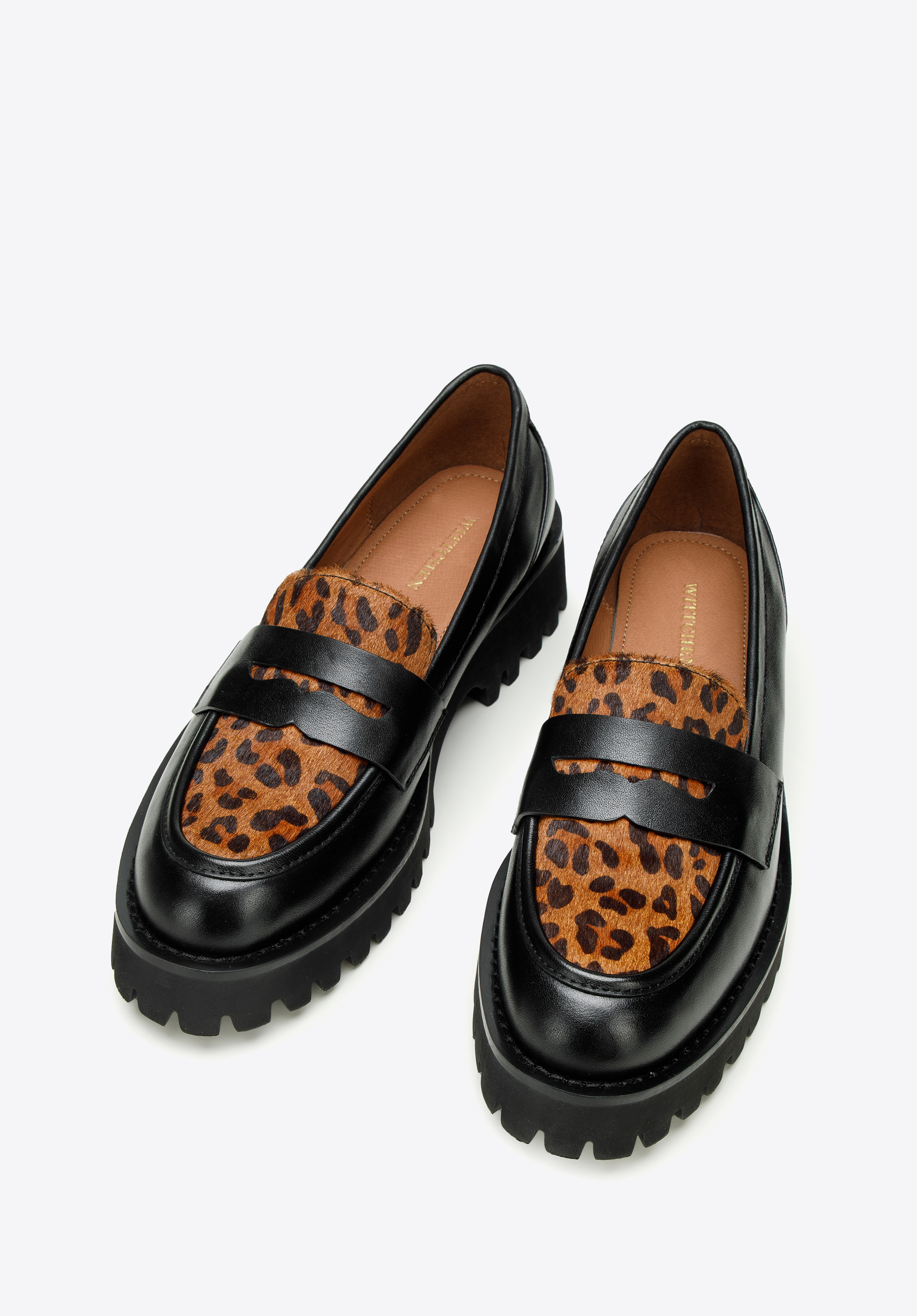 Damskie mokasyny skórzane w zwierzęcy wzór