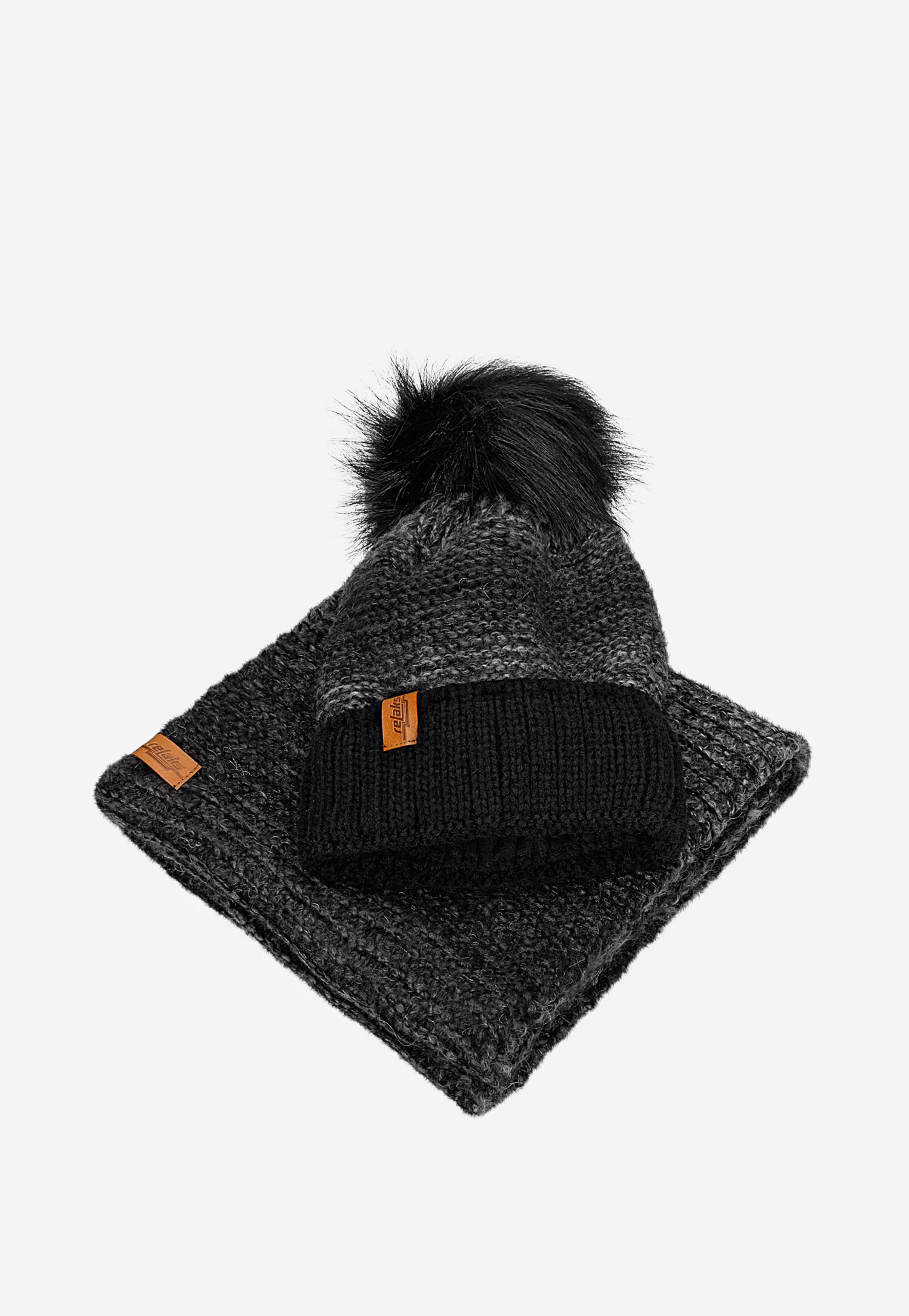 Popielaty cieniowany zestaw RELAKS czapka + komin