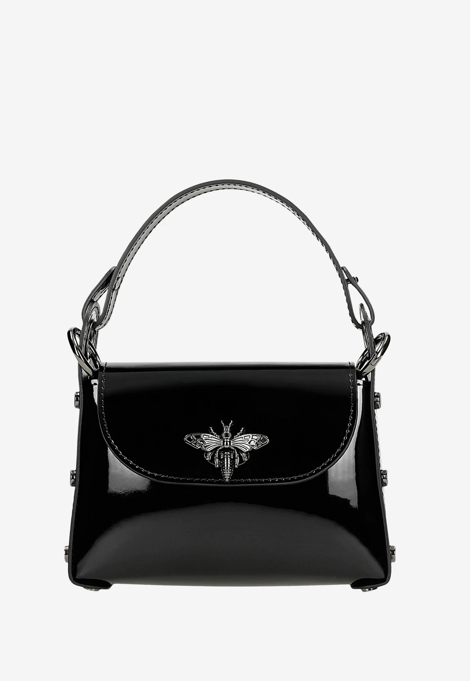 Czarna lakierowana torebka wizytowa z owadem