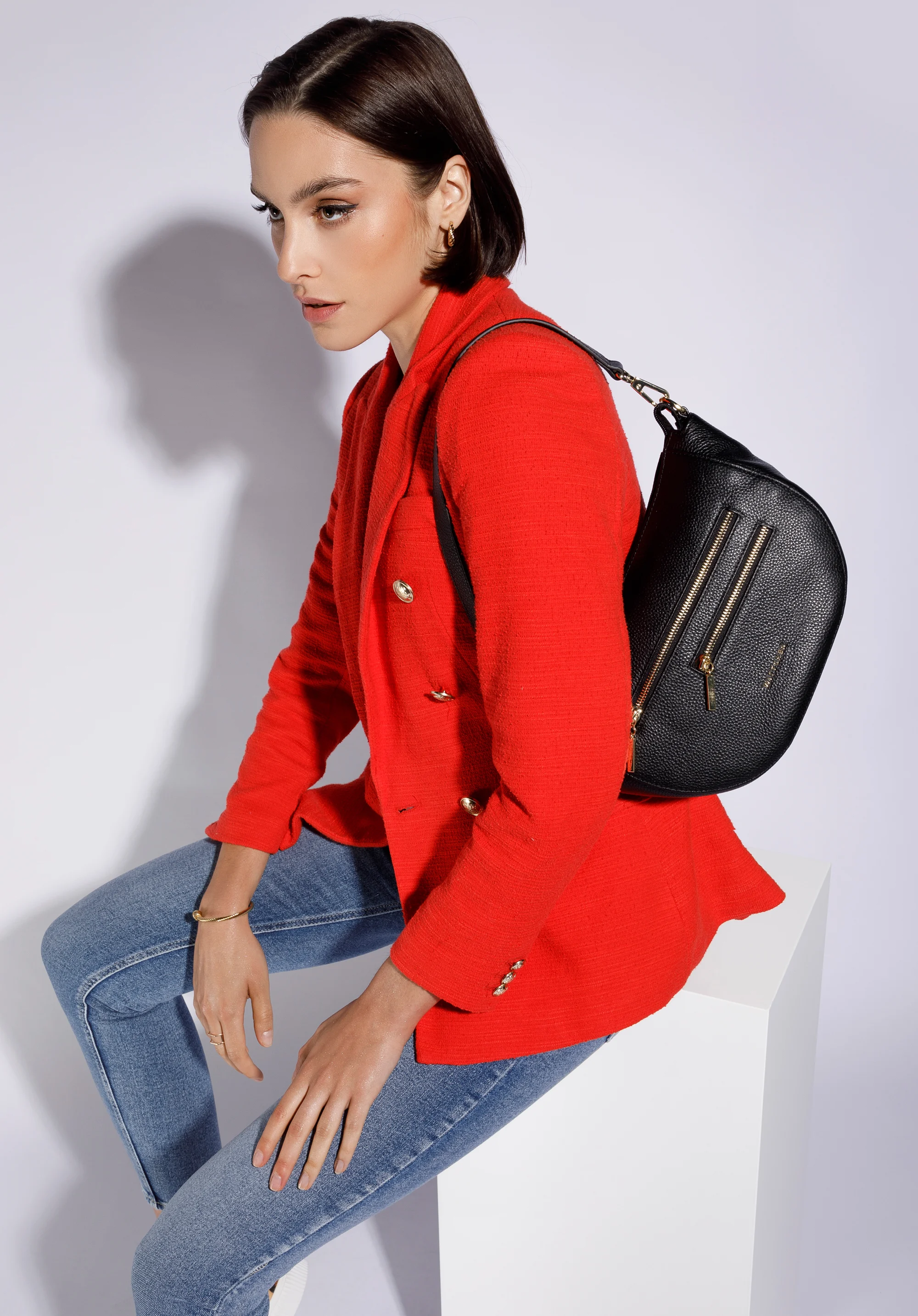 Torebka worek ze skóry z suwakami mała