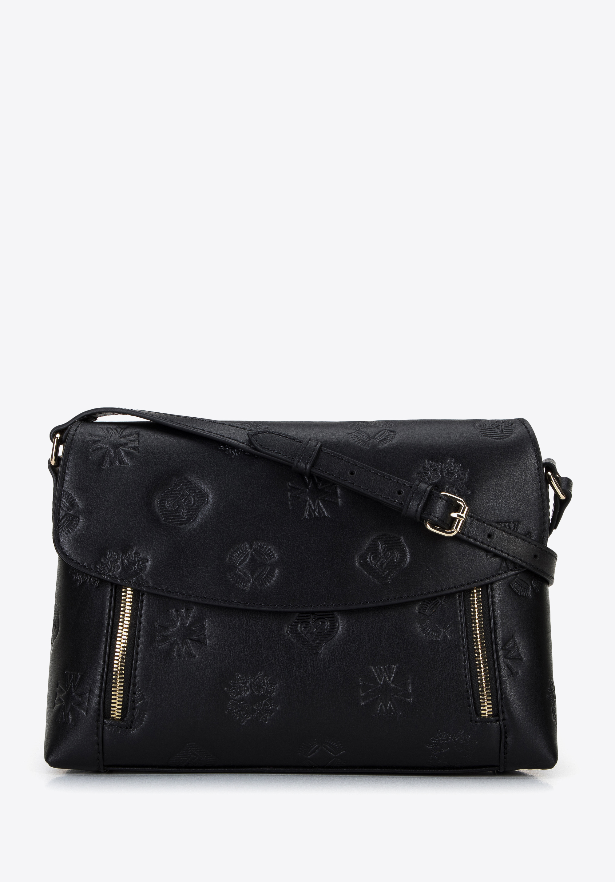 Damska listonoszka skórzana w monogram z pionowymi suwakami