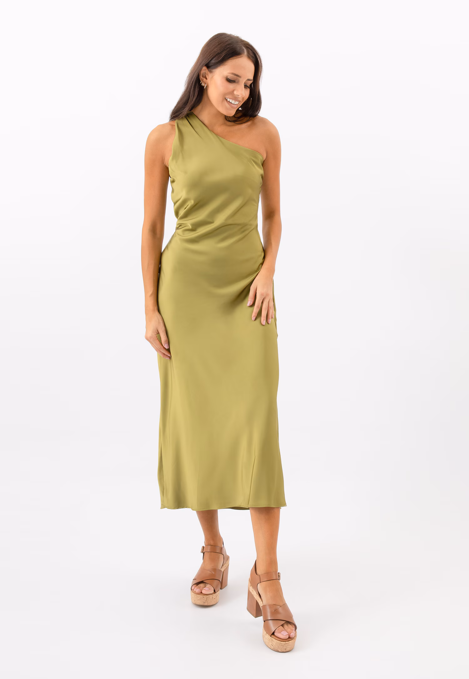 Brązowe masywne sandały na słupku