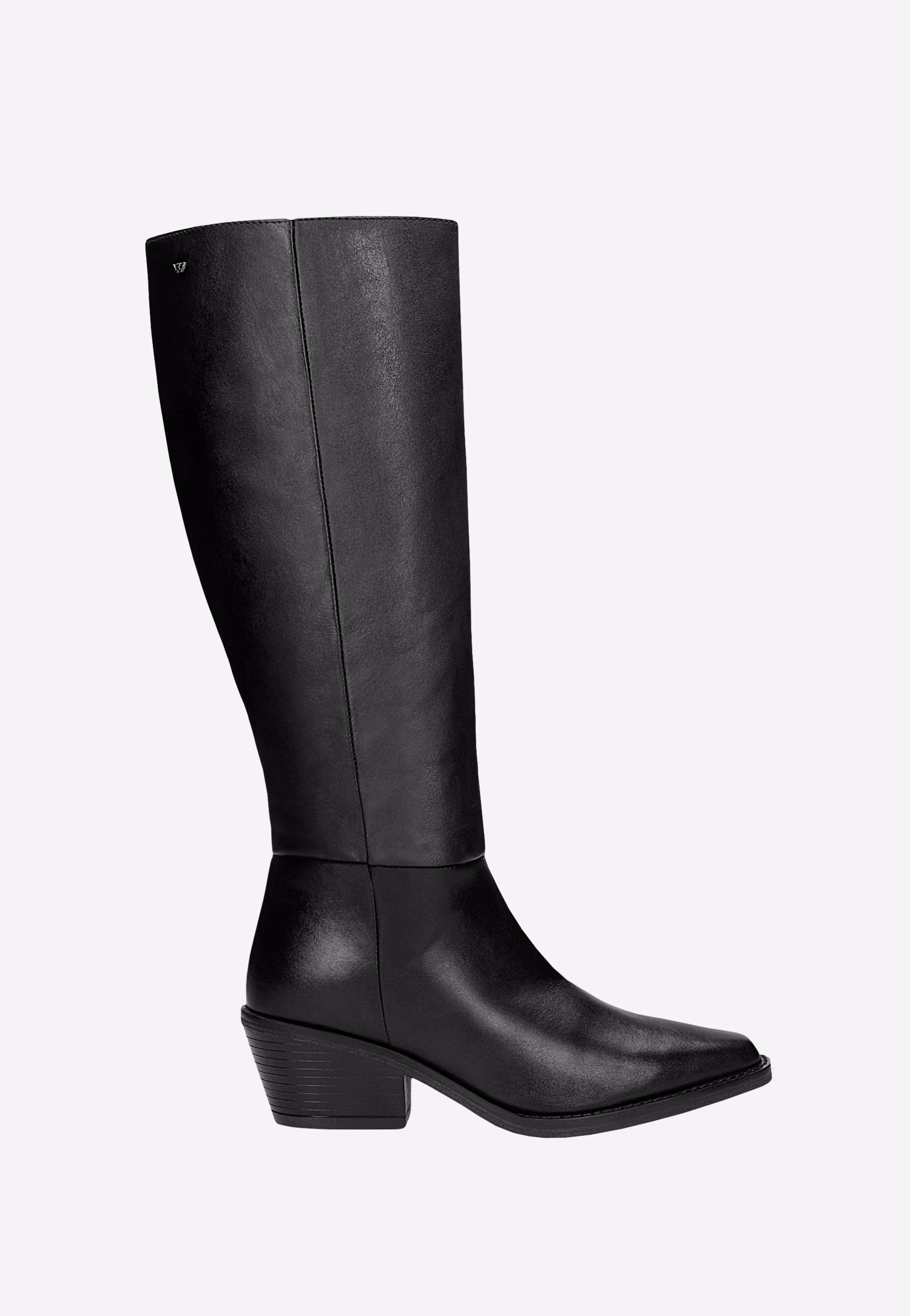 Czarne skórzane kozaki damskie na szerokim obcasie