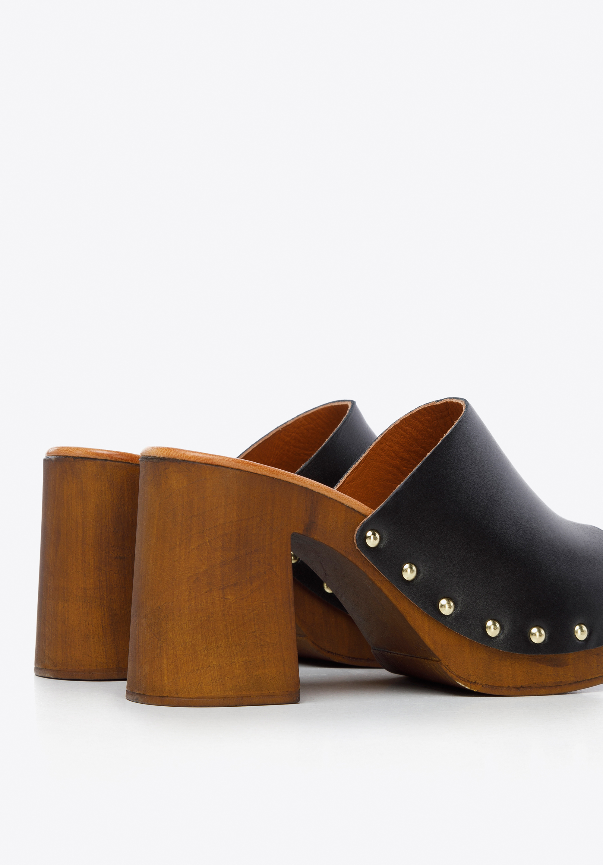 Damskie klapki skórzane na słupku z imitacji drewna