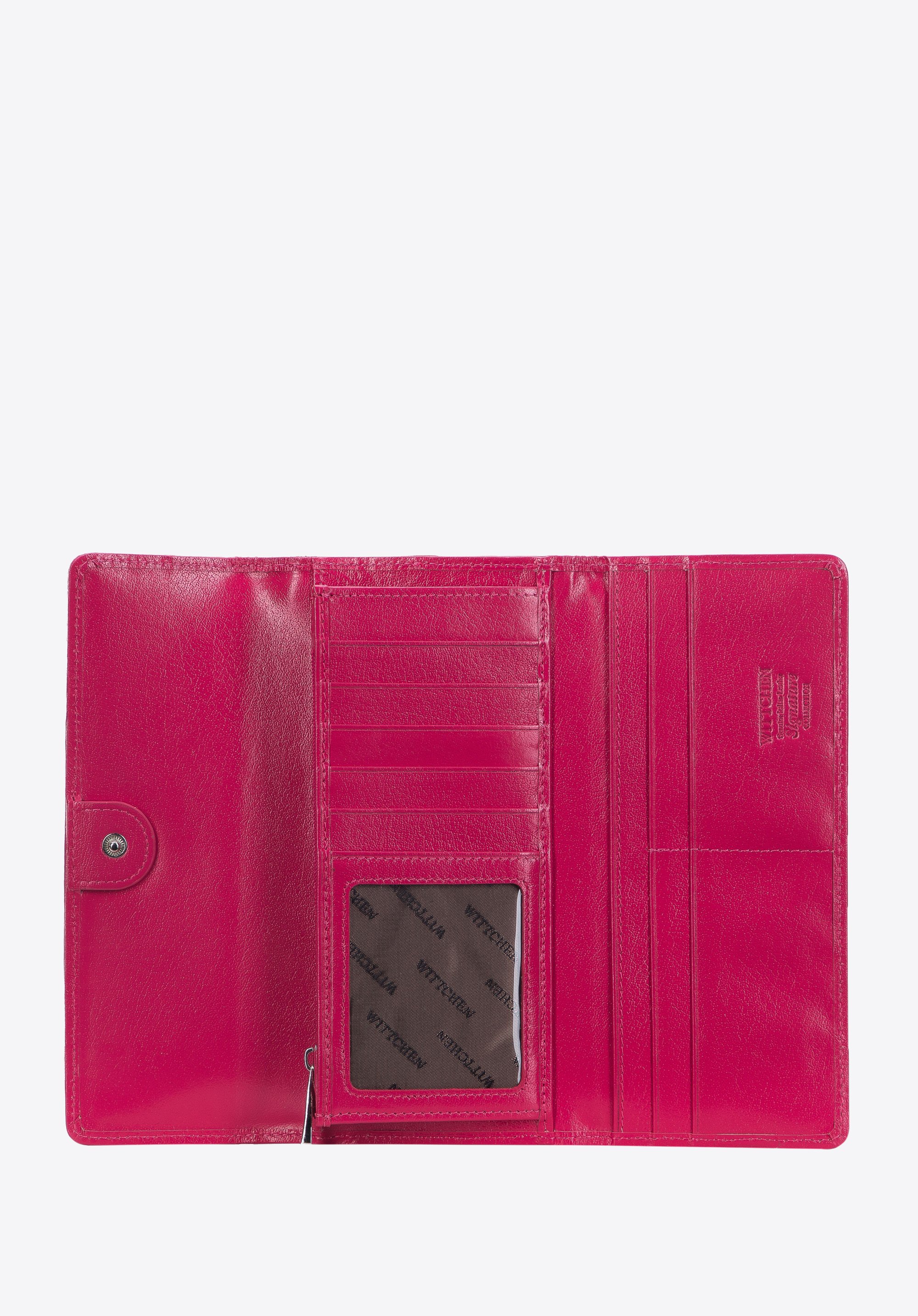 Damski portfel z lakierowanej skóry z monogramem