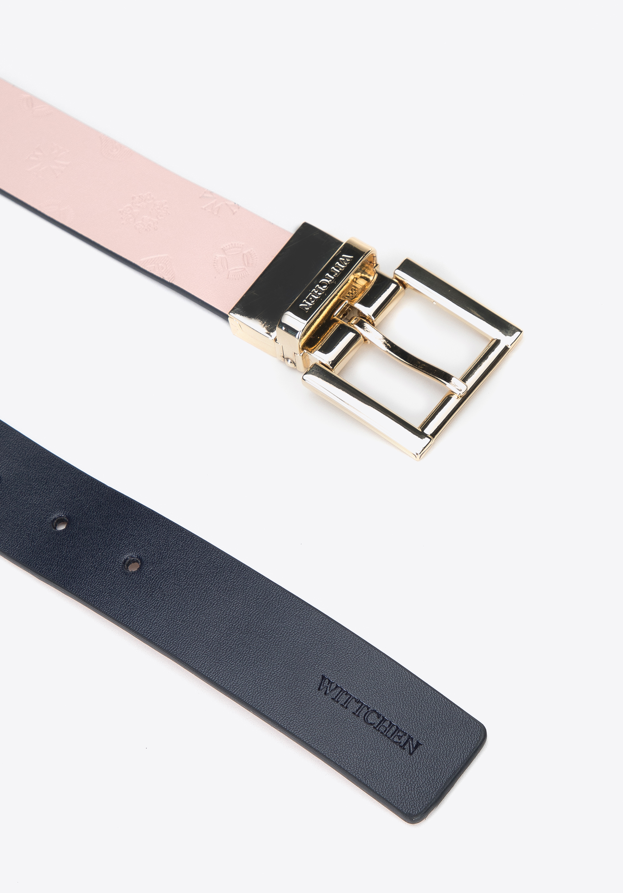 Damski pasek skórzany dwustronny tłoczony w logo